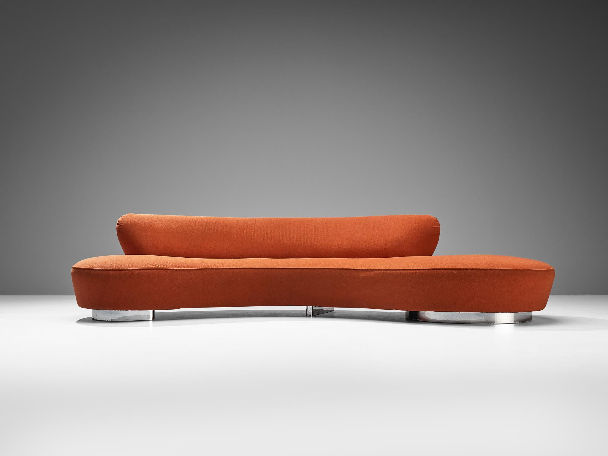 Mid-20th Century Iconic Vladimir Kagan ‘Serpentine’ Sofa with Ottoman in Red Orange Fabric