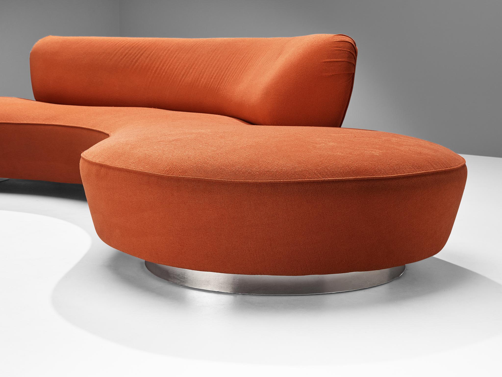 Iconic Vladimir Kagan ‘Serpentine’ Sofa with Ottoman in Red Orange Fabric 1