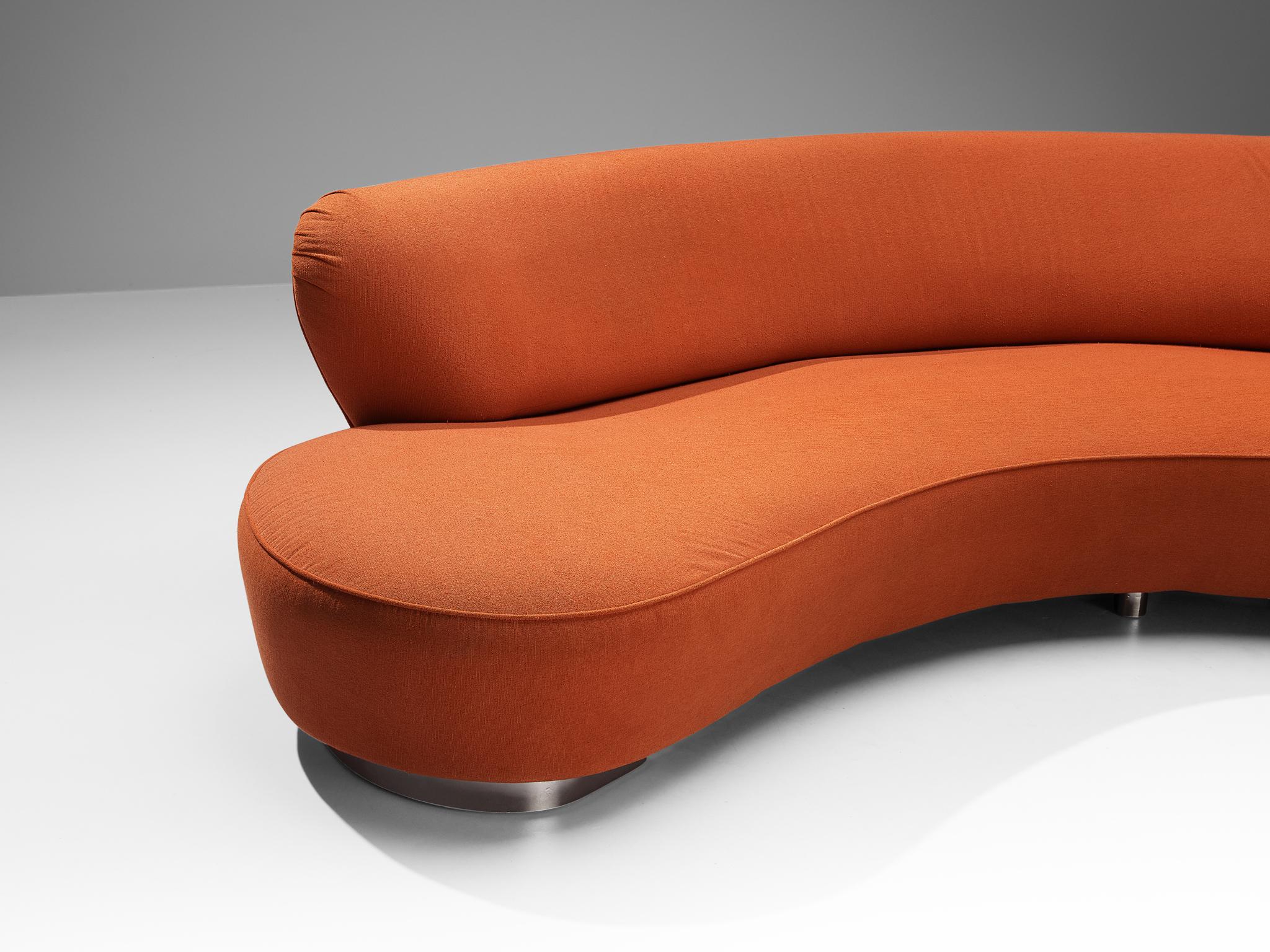 Iconic Vladimir Kagan ‘Serpentine’ Sofa with Ottoman in Red Orange Fabric 2