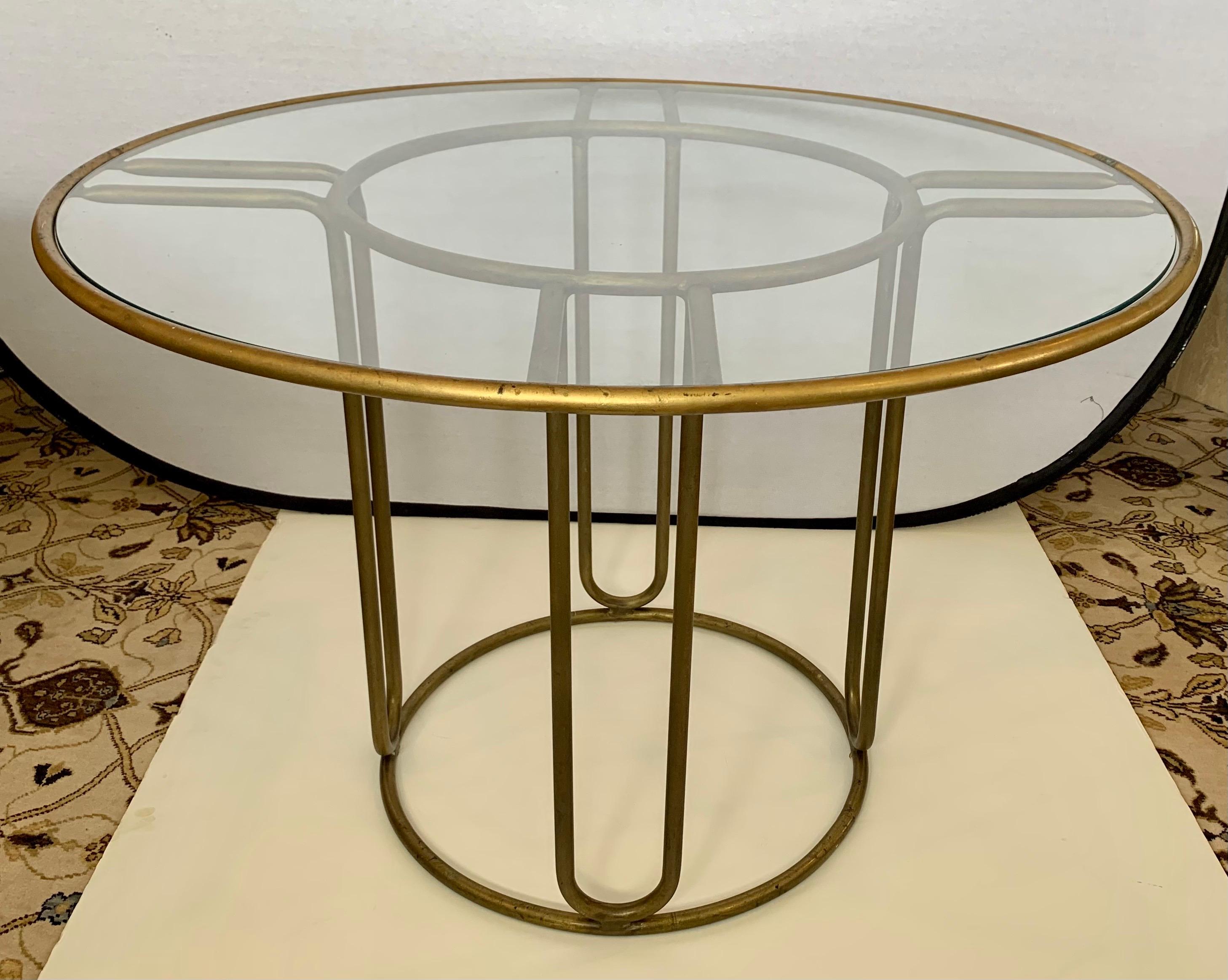 American Iconic Walter Lamb for Brown Jordan Round Glass and Brass Bistro Table