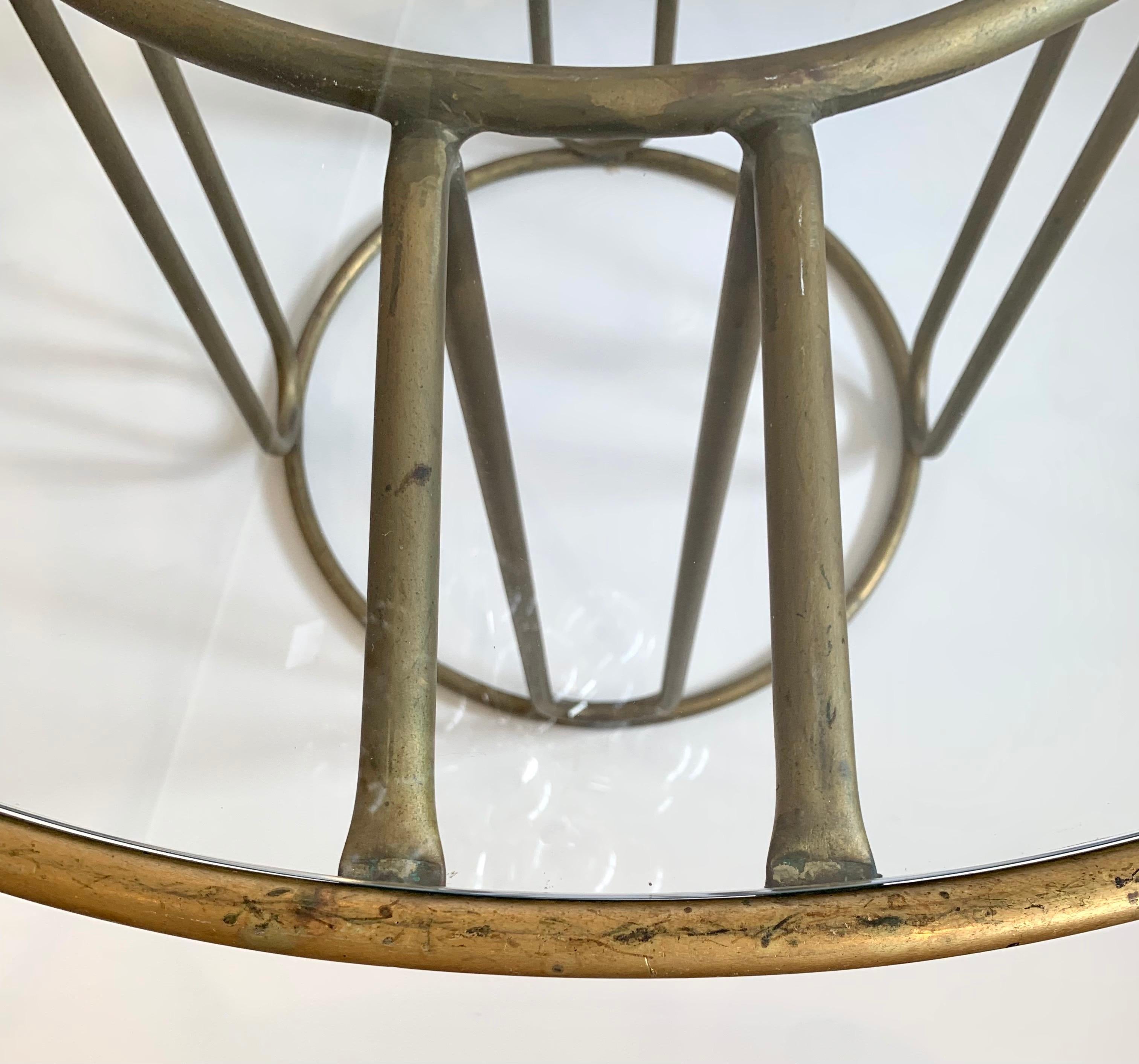 Iconic Walter Lamb for Brown Jordan Round Glass and Brass Bistro Table 1