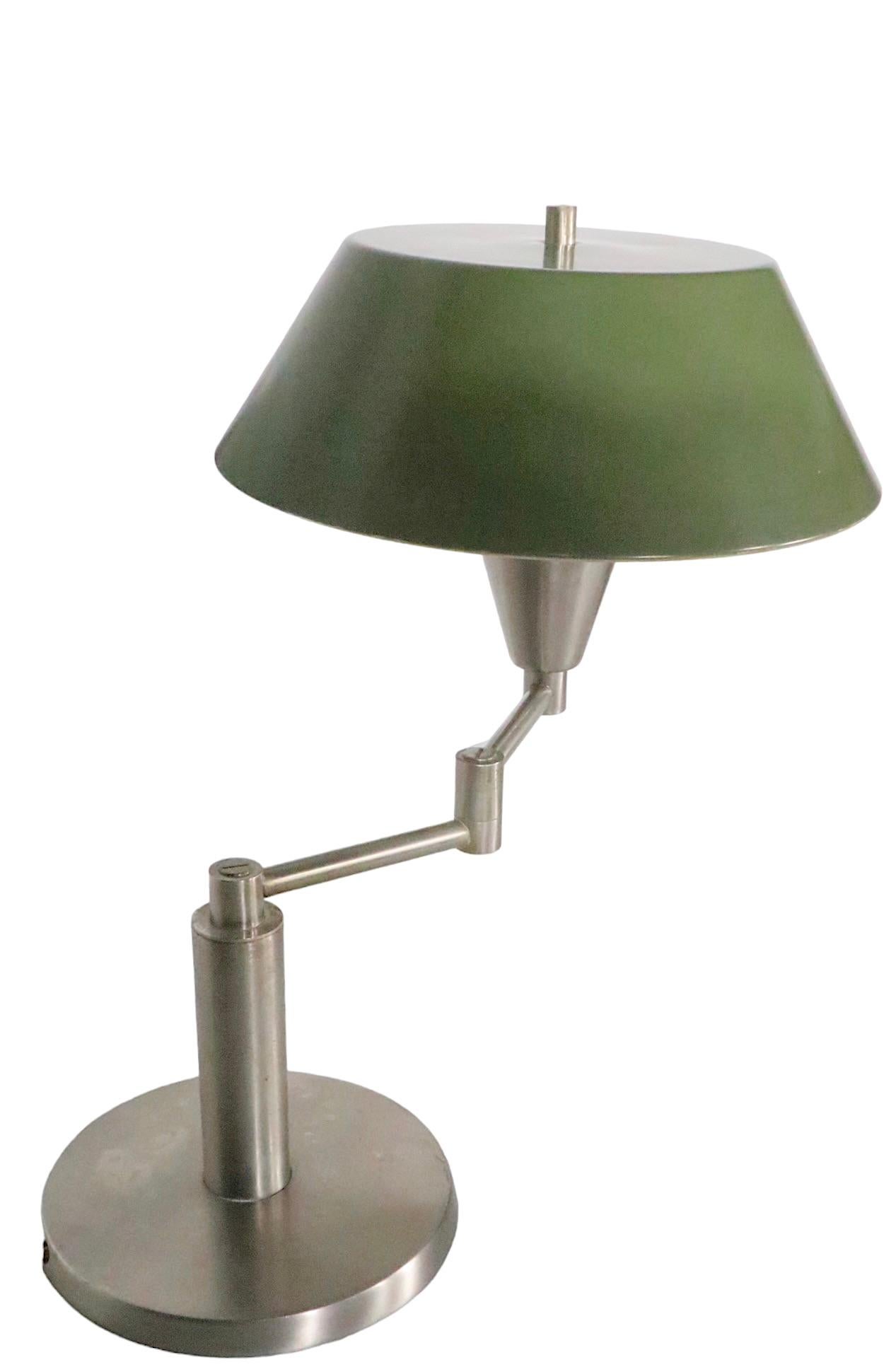 Iconic Walter Von Nessen Swing Arm Desk Lamp with Original Metal Shade For Sale 1