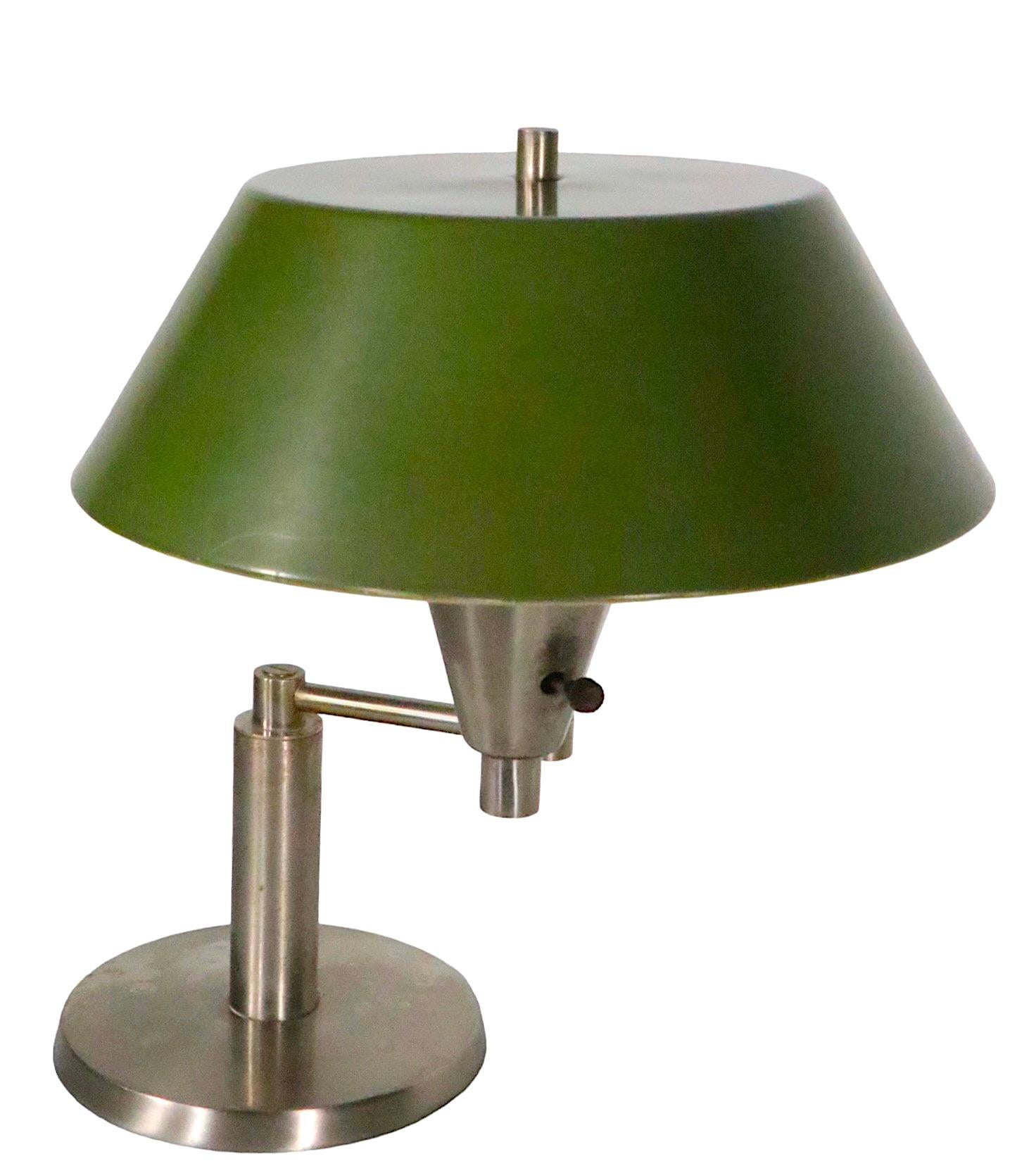 Iconic Walter Von Nessen Swing Arm Desk Lamp with Original Metal Shade For Sale 3
