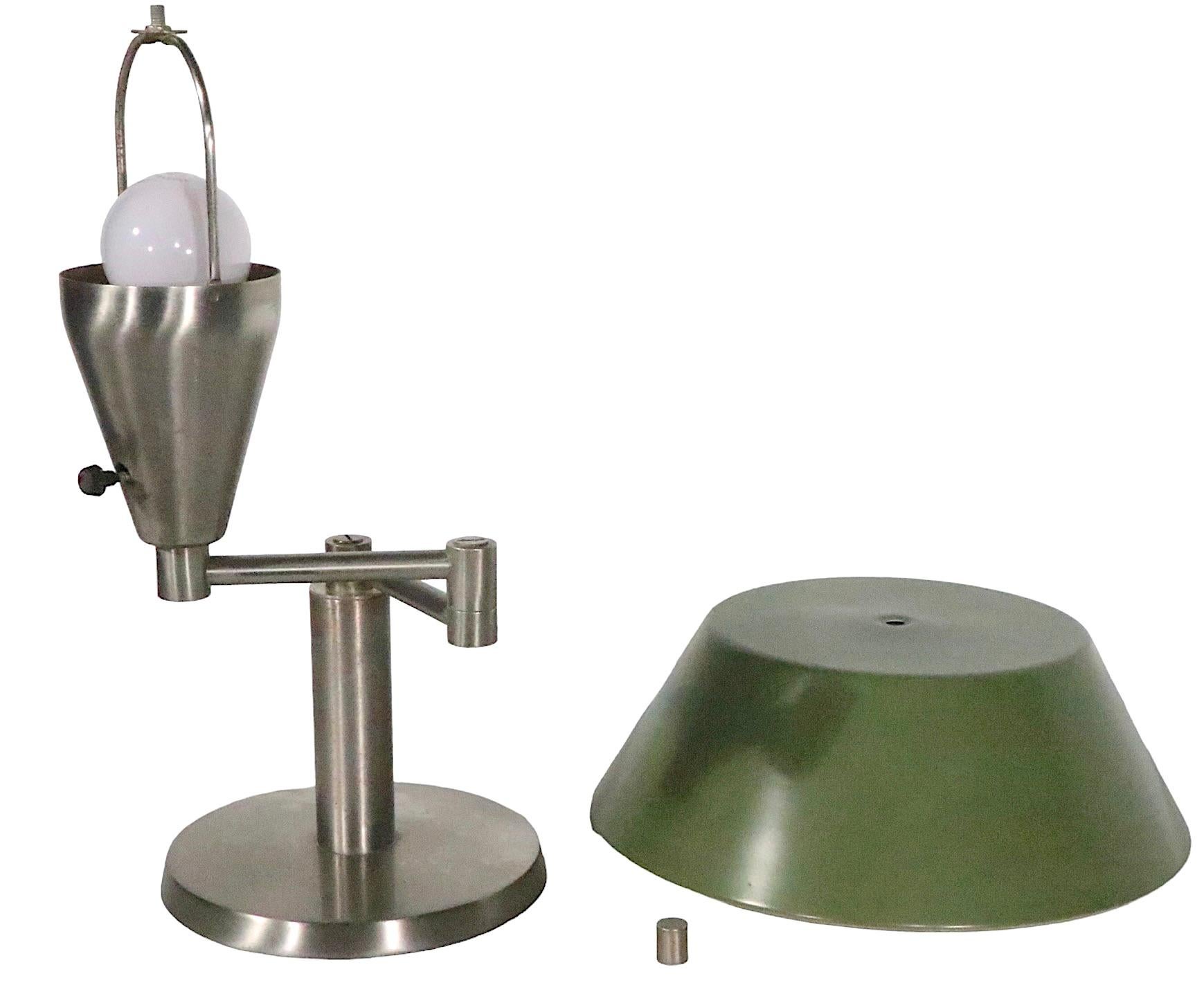 Bauhaus Iconic Walter Von Nessen Swing Arm Desk Lamp with Original Metal Shade For Sale