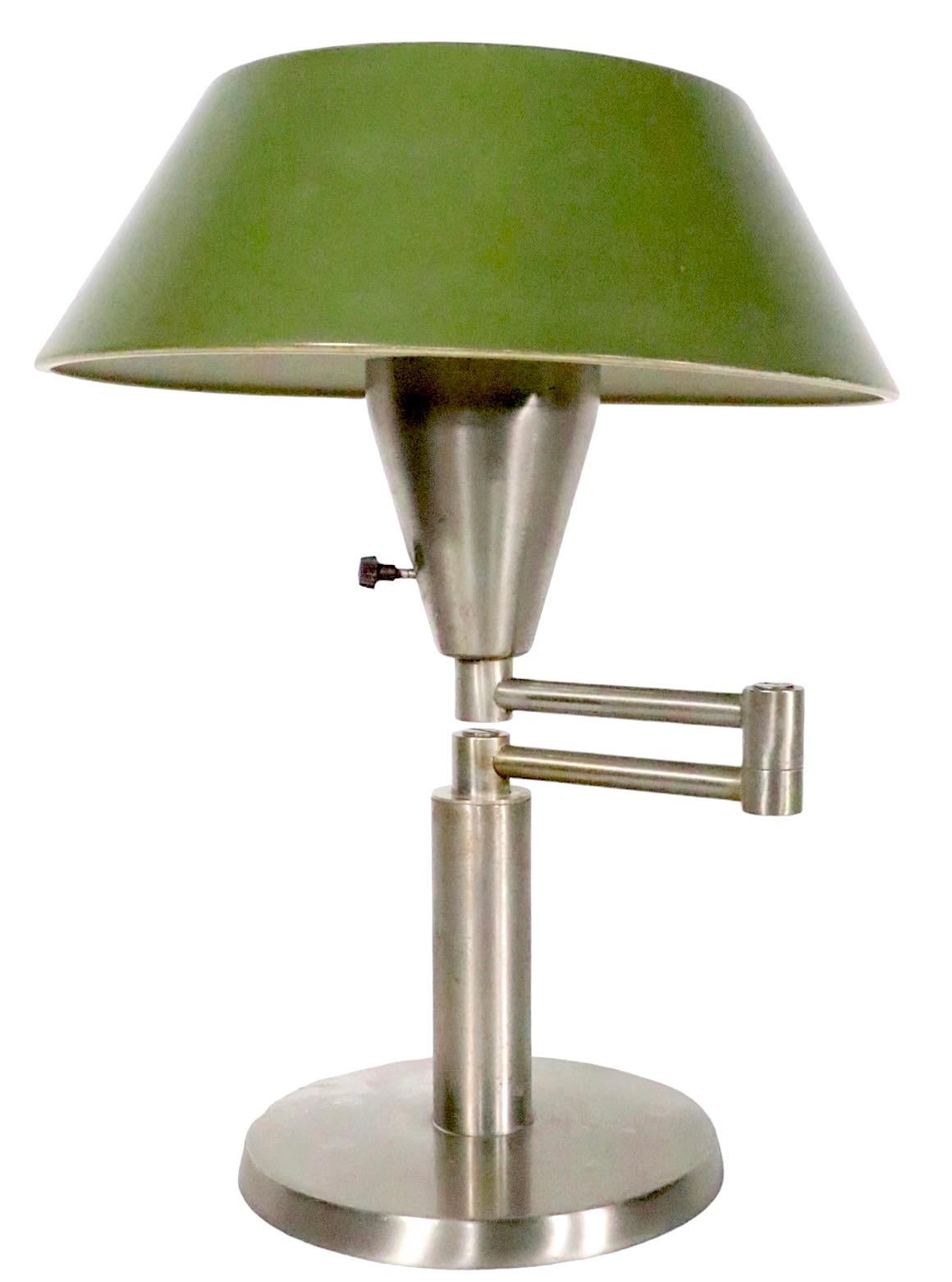 Steel Iconic Walter Von Nessen Swing Arm Desk Lamp with Original Metal Shade For Sale