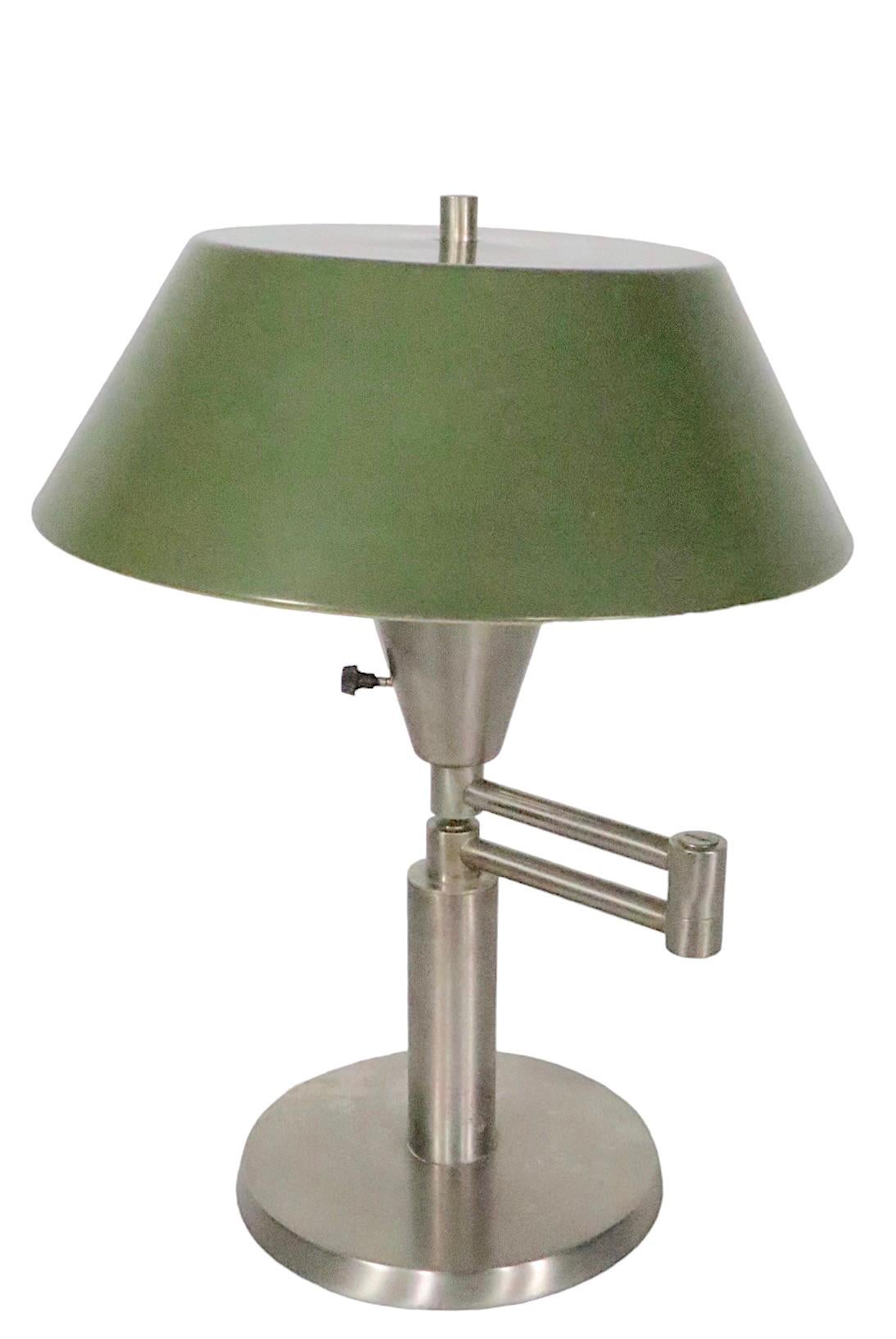 Iconic Walter Von Nessen Swing Arm Desk Lamp with Original Metal Shade For Sale 1