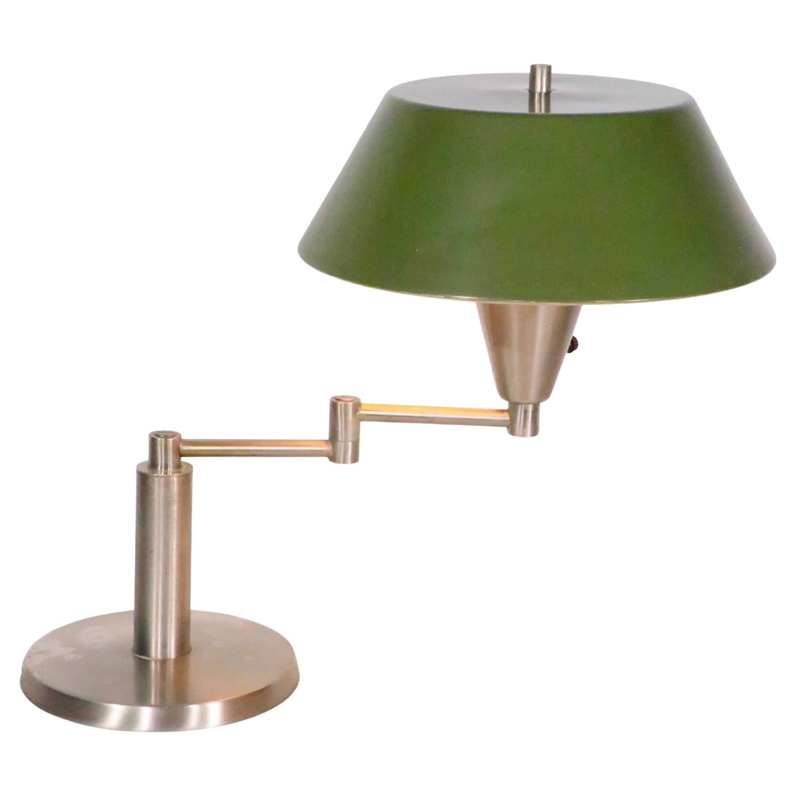 Iconic Walter Von Nessen Swing Arm Desk Lamp with Original Metal Shade For Sale