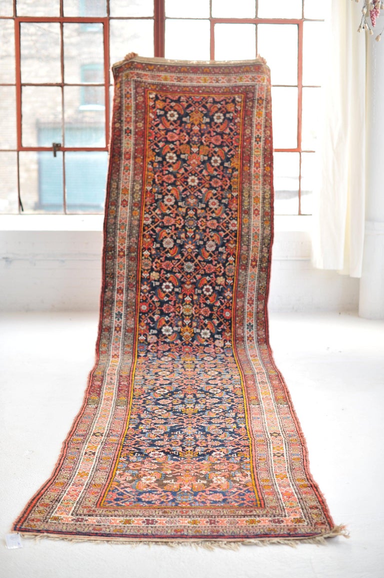 Iconic Water Garden Colorful Antique Runner, c.1940's For Sale at 1stDibs