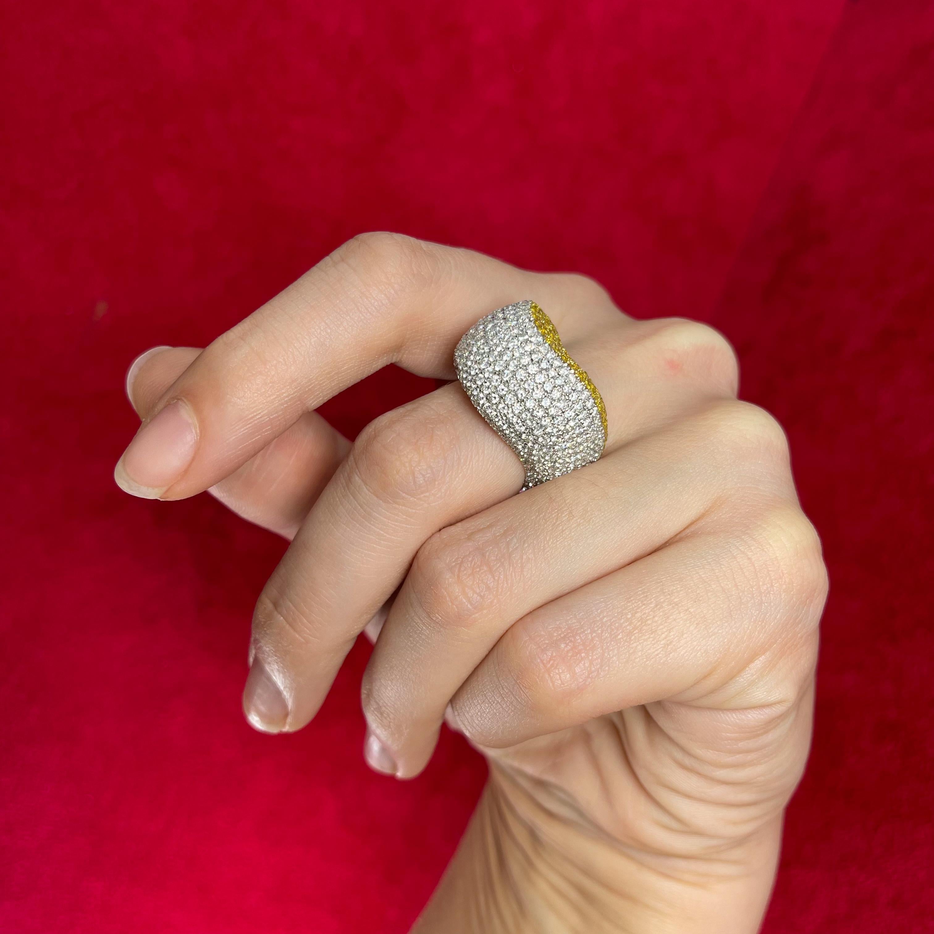 Iconic White Gold Band Ring with White and Yellow Diamonds, 4.10 Carats For Sale 11