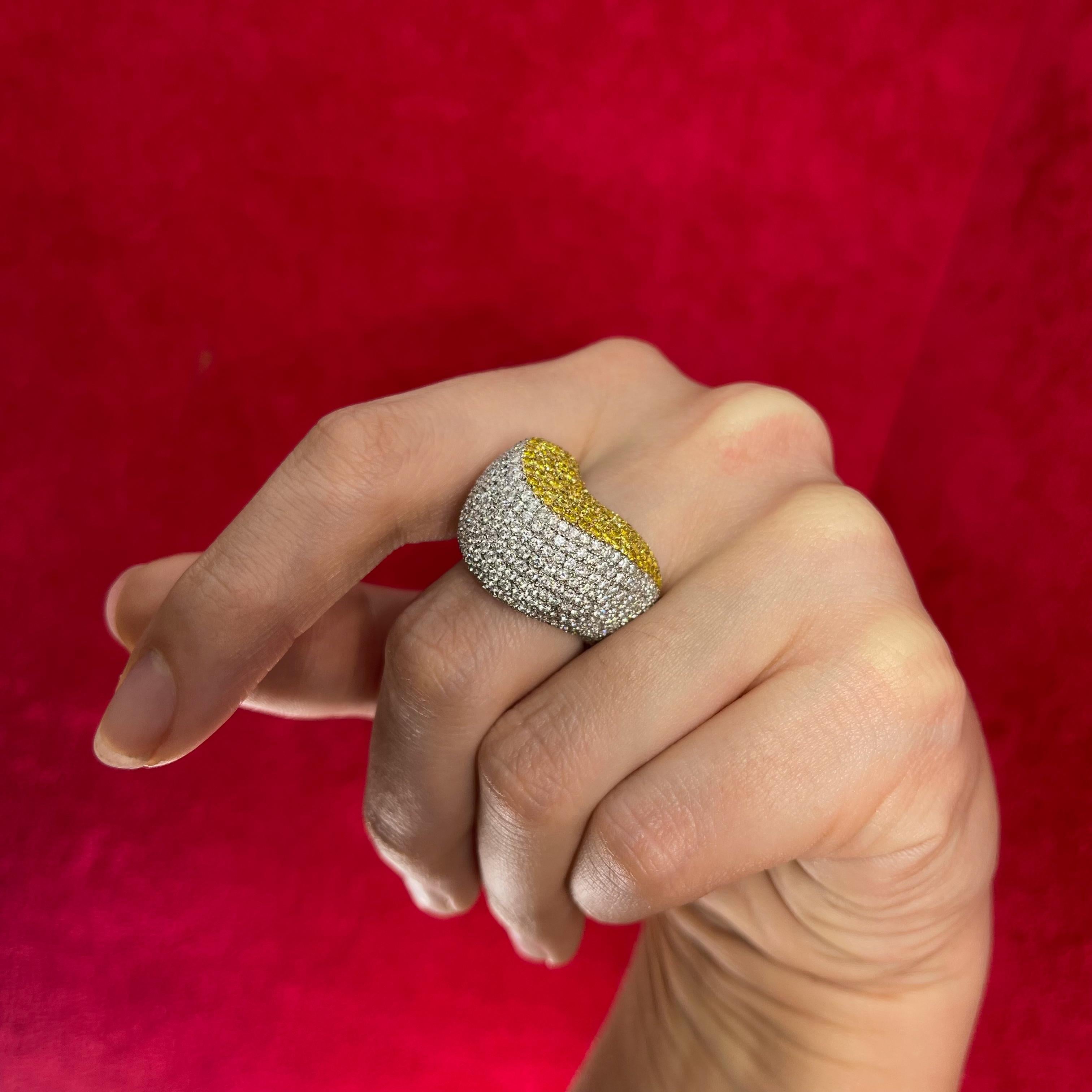 Iconic White Gold Band Ring with White and Yellow Diamonds, 4.10 Carats For Sale 12