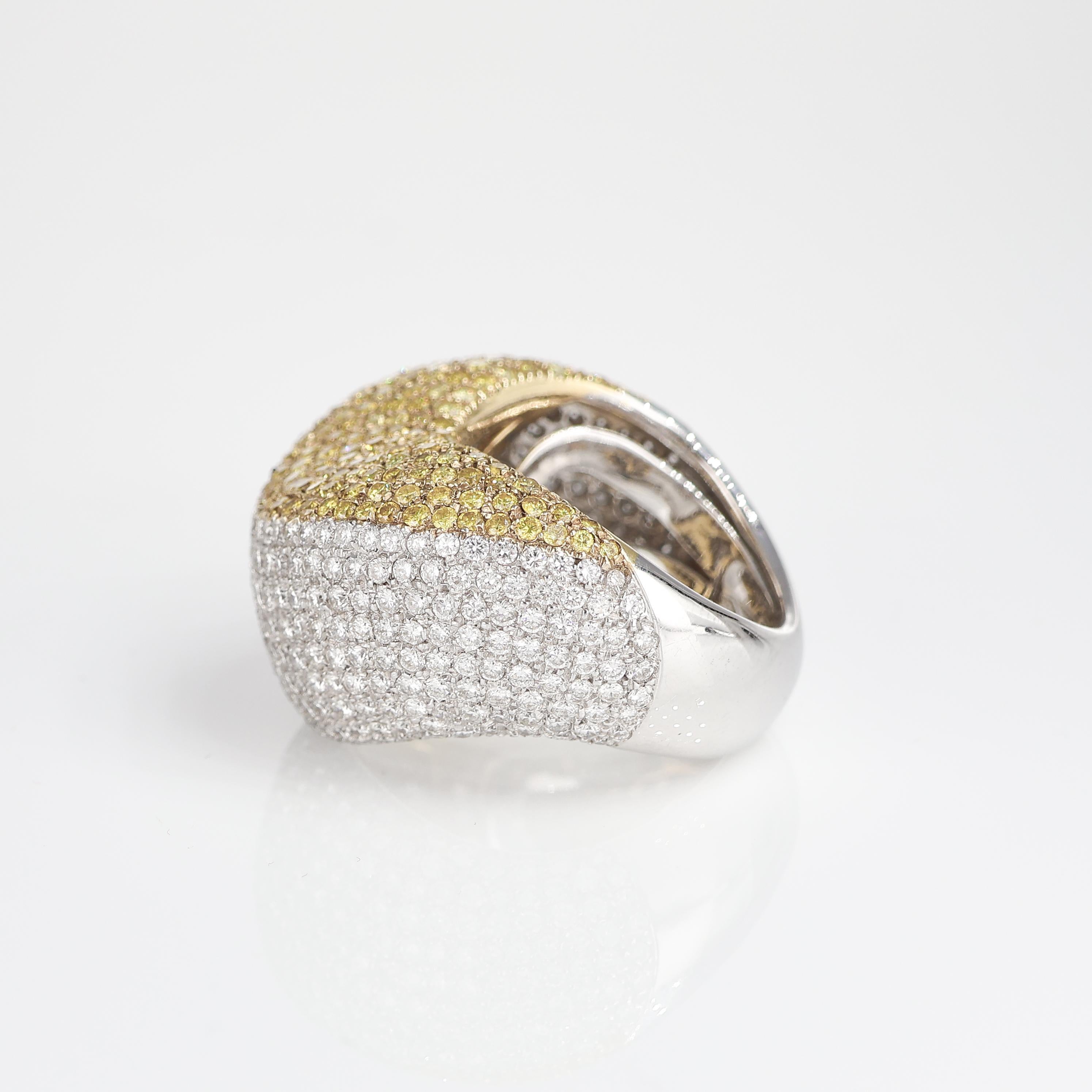 Women's or Men's Iconic White Gold Band Ring with White and Yellow Diamonds, 4.10 Carats For Sale