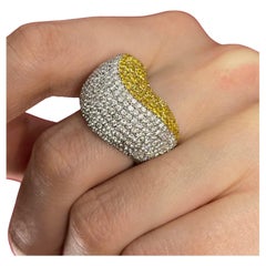Iconic White Gold Band Ring with White and Yellow Diamonds, 4.10 Carats