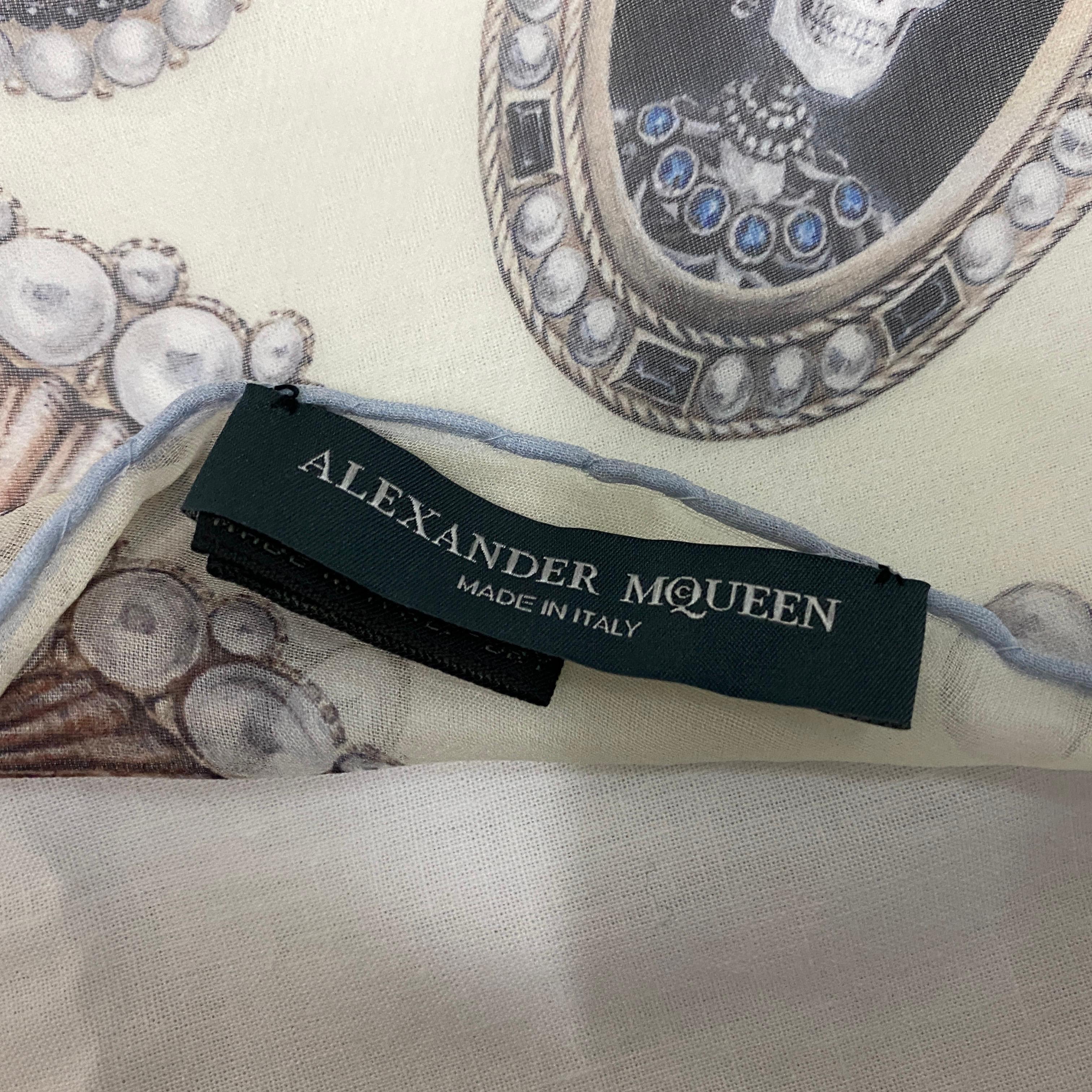 Iconic White Silk Scarf by Alexander McQueen, with central Skull 2