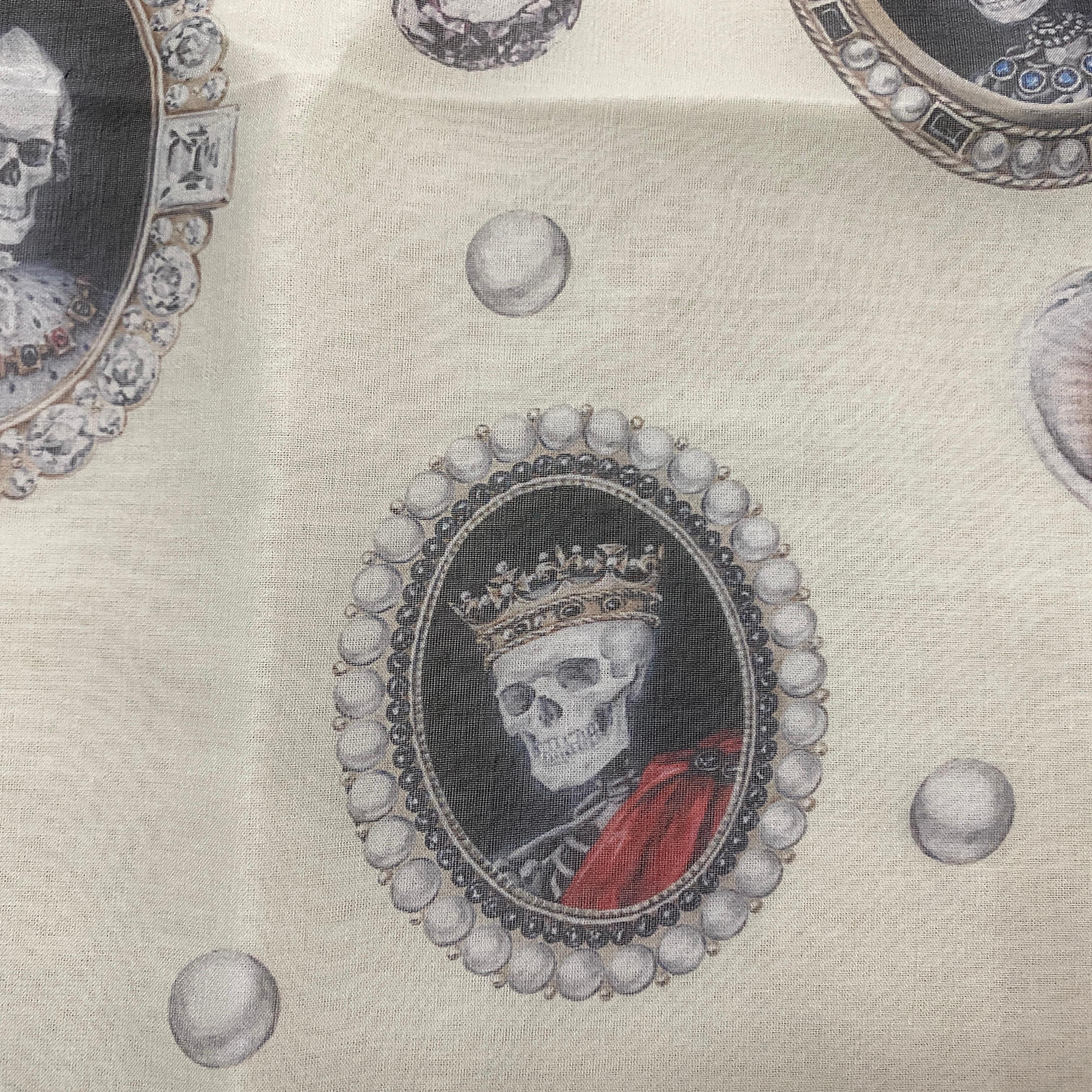 Iconic White Silk Scarf by Alexander McQueen, with central Skull 4