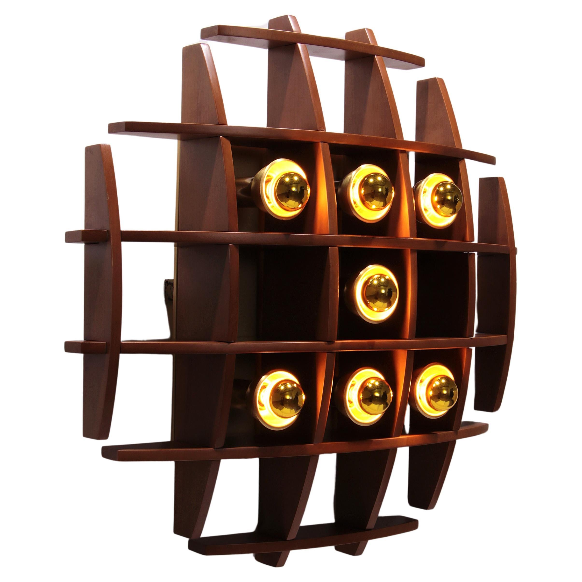 Iconic Wooden wall lamp by Angelo Brotto, 1960s design For Sale
