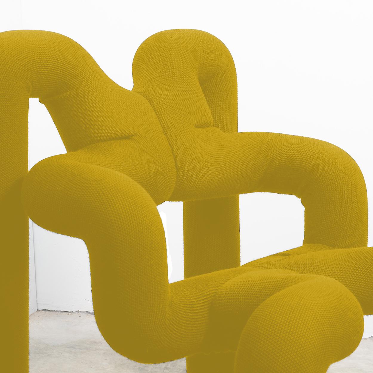 An iconic and stylish armchair handcrafted from Norway. Designed by Terje Ekstrom.

The chair is both modern and yet very functional. The design dates from the late 1970s. The color is yellow. It’s distinguished by its design purity and stands out