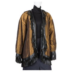 Iconic YSL 1987 Yves Saint Laurent Gold Silk and Leather Quilted Puffy Coat 