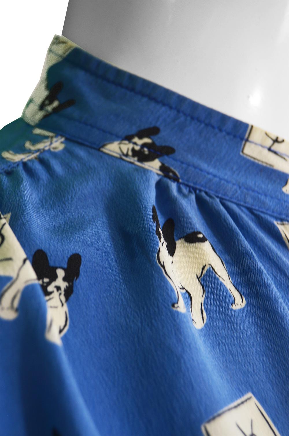 Iconic Yves Saint Laurent Vintage Moujik the French Bulldog Print Blouse, 1980s 2