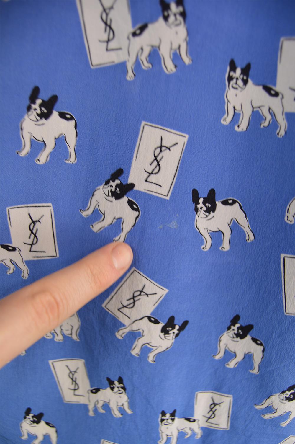 Iconic Yves Saint Laurent Vintage Moujik the French Bulldog Print Blouse, 1980s 3