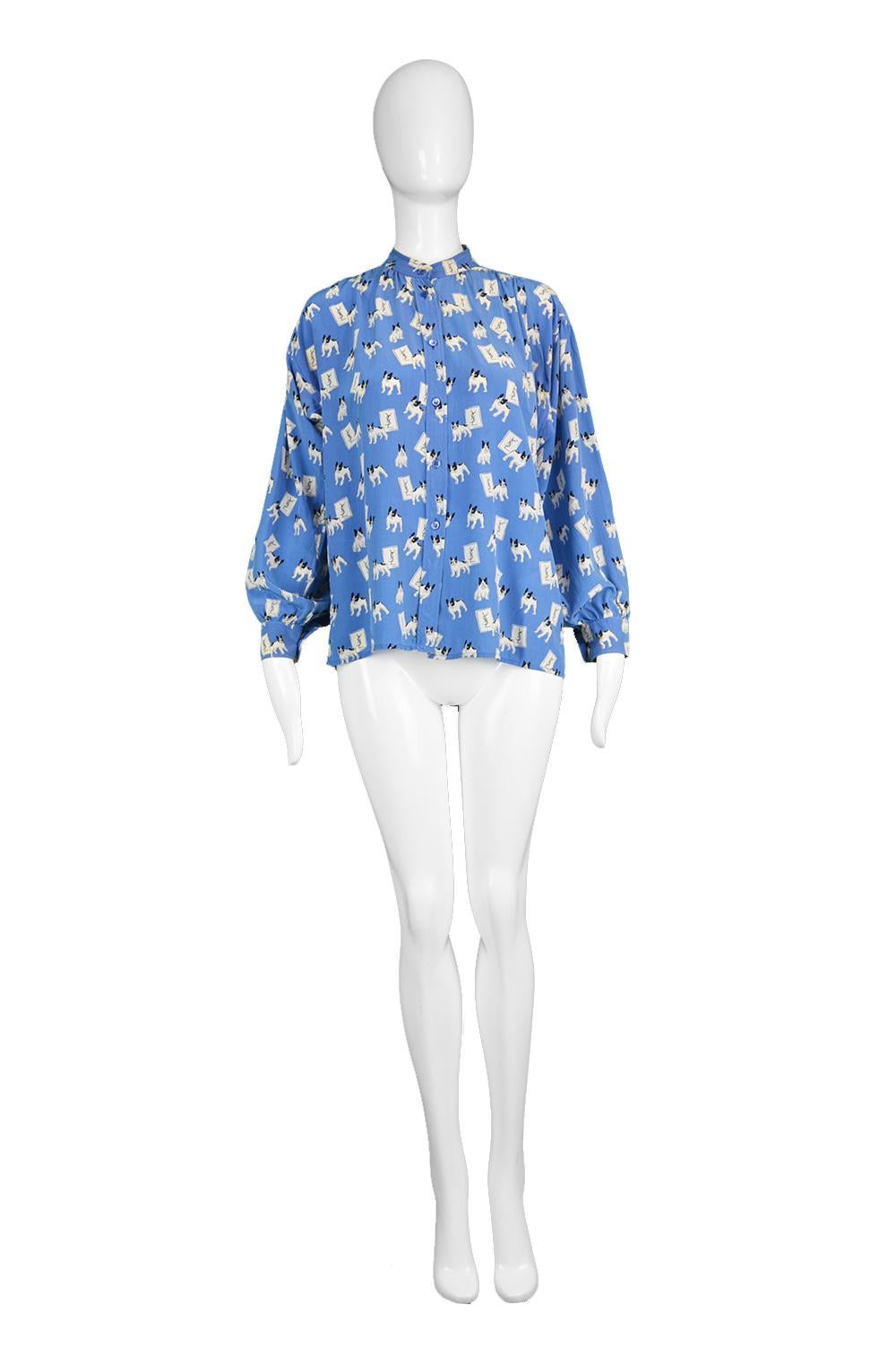 Iconic Yves Saint Laurent YSL Vintage 'Moujik' the French Bulldog Print Shirt, 1980s

Size: Marked EU 40 which is roughly a UK 12/ US 8 but would suit a Medium to Large due to intentionally loose fit. Please check measurements & description below by
