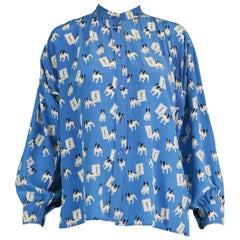 Iconic Yves Saint Laurent Vintage Moujik the French Bulldog Print Blouse, 1980s