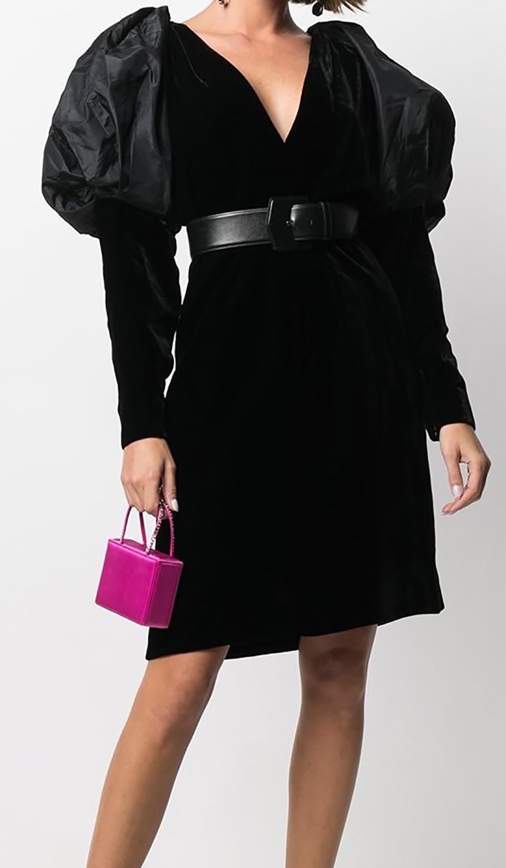 Black Iconic Yves Saint Laurent YSL Evening Velvet and Silk Dress 
