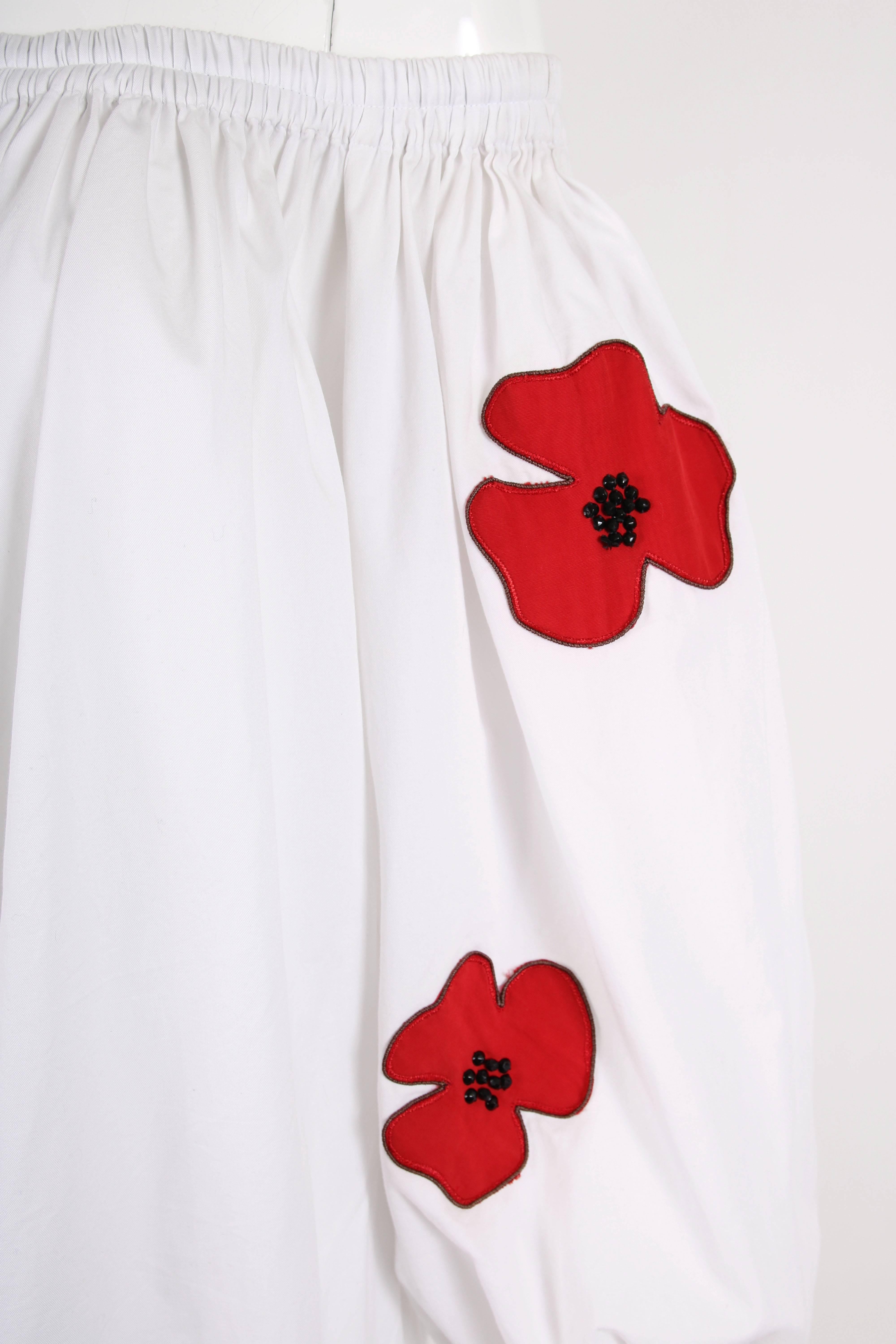 Yves Saint Laurent YSL White Cotton Asymmetric Dress with Poppies 1