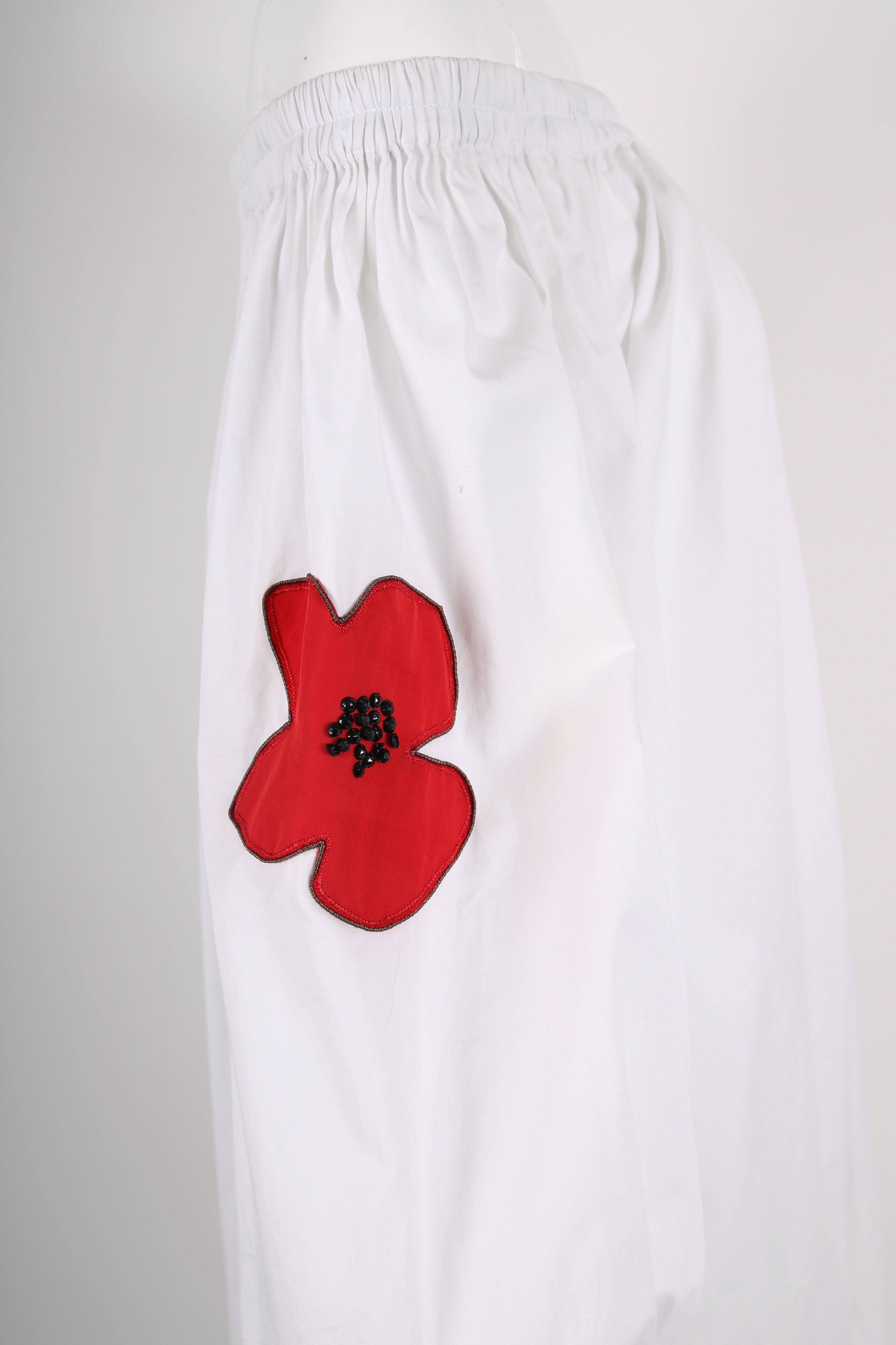 Yves Saint Laurent YSL White Cotton Asymmetric Dress with Poppies 2