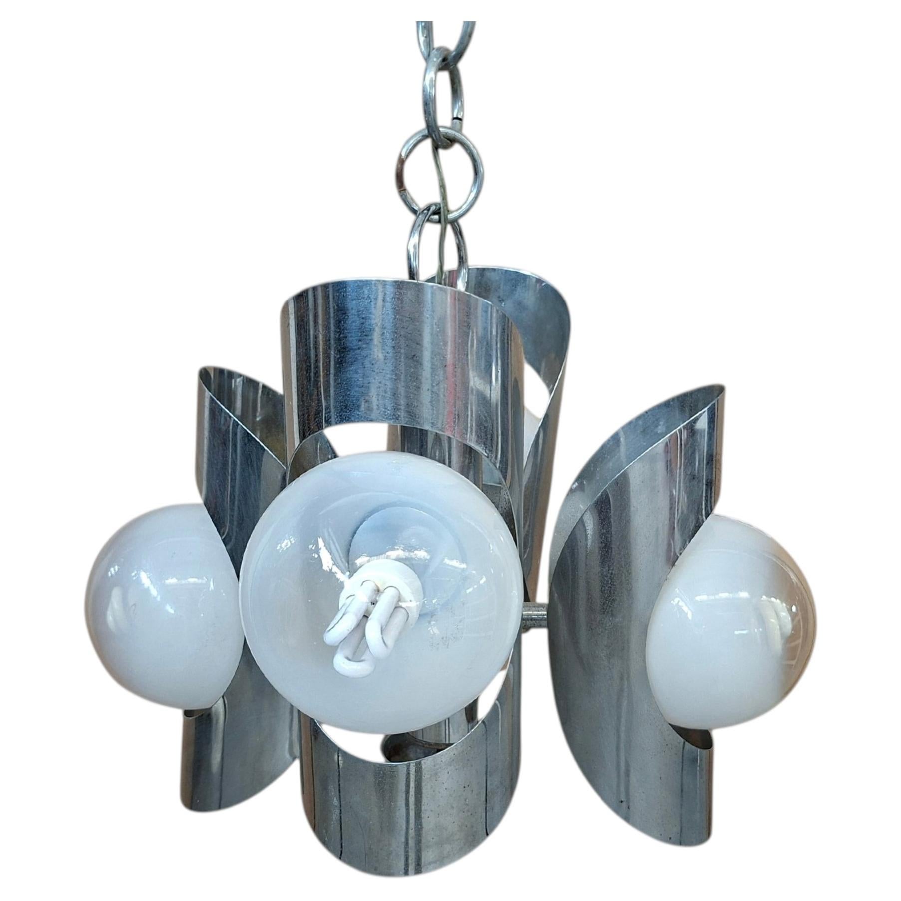 Iconic Vintage 70s Chandelier - "Space Age" Design in Chrome Iron For Sale