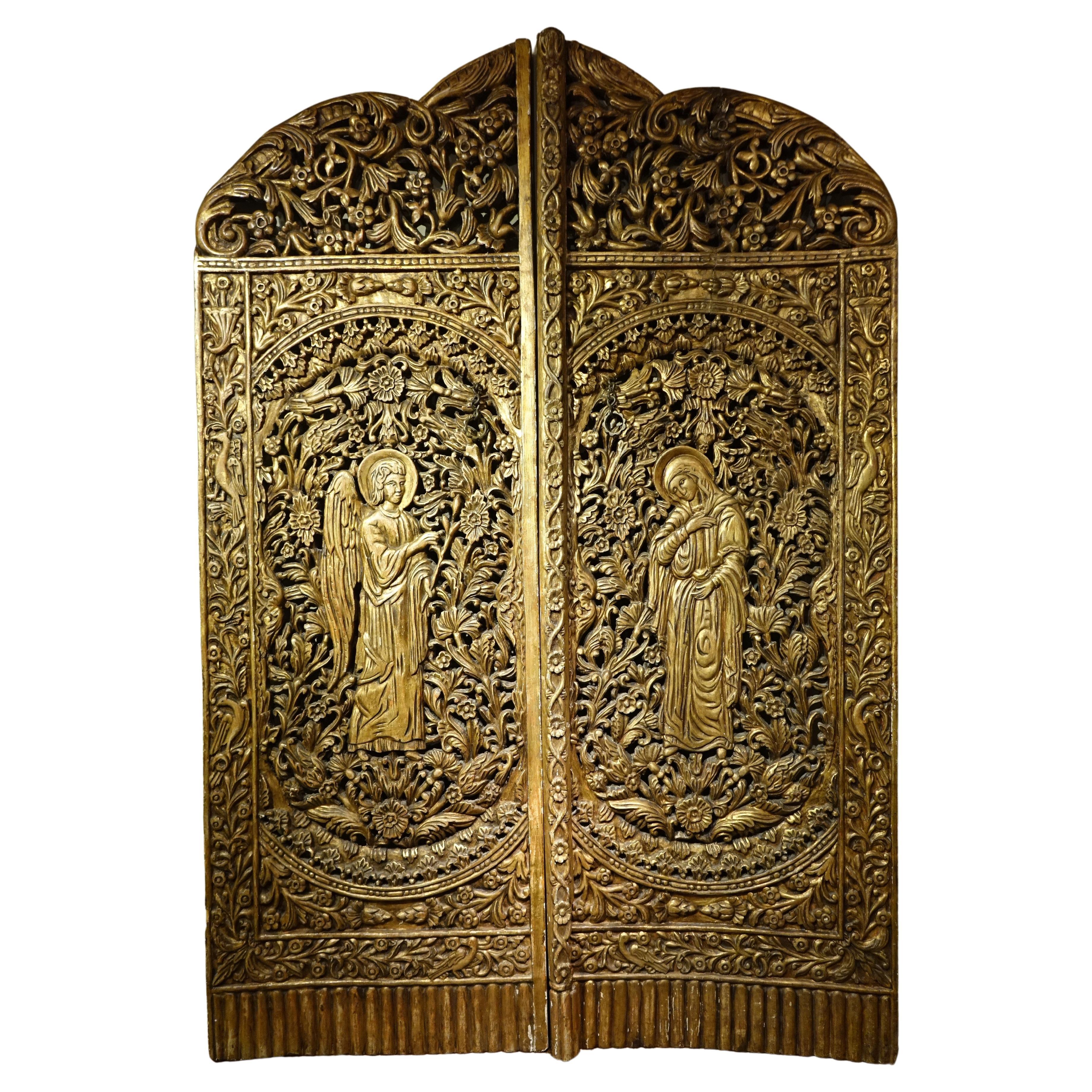 Iconostasis door depicting the Annunciation, Balkans? 19th century For Sale