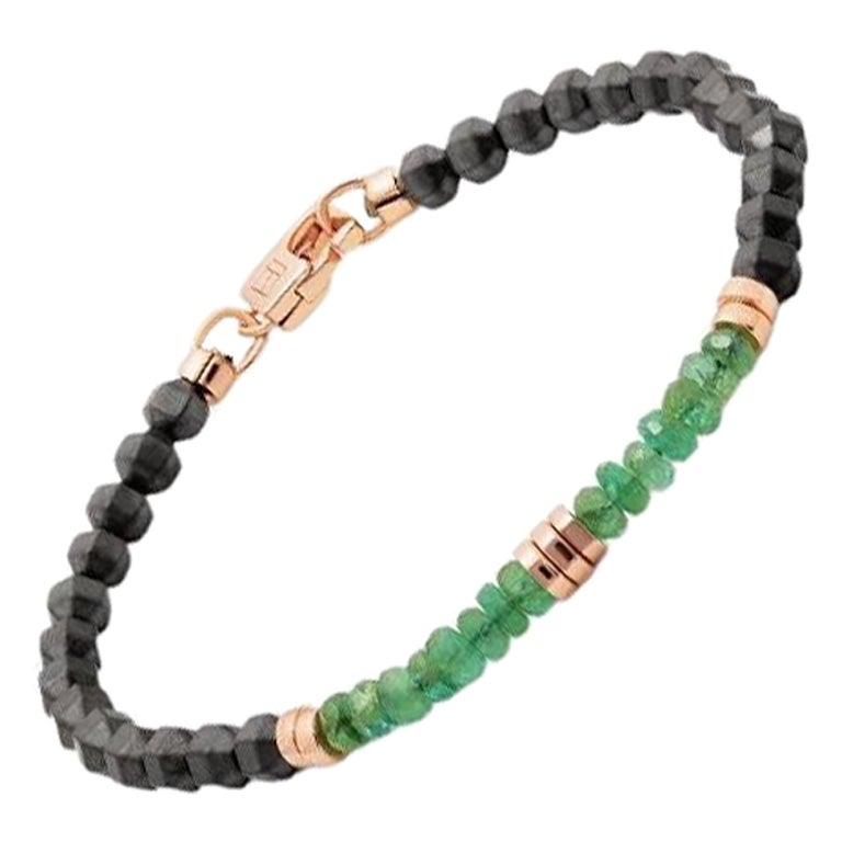 Pulsera de esmeralda icosaedro en hematites con plata de ley, talla M