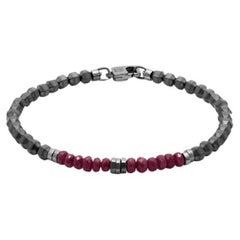 Icosahedron Ruby Bracelet in Hematite with Sterling Silver, Size XS