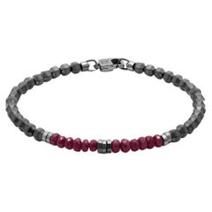 Pulsera de rubíes icosaedro en hematites con plata de ley, talla XS