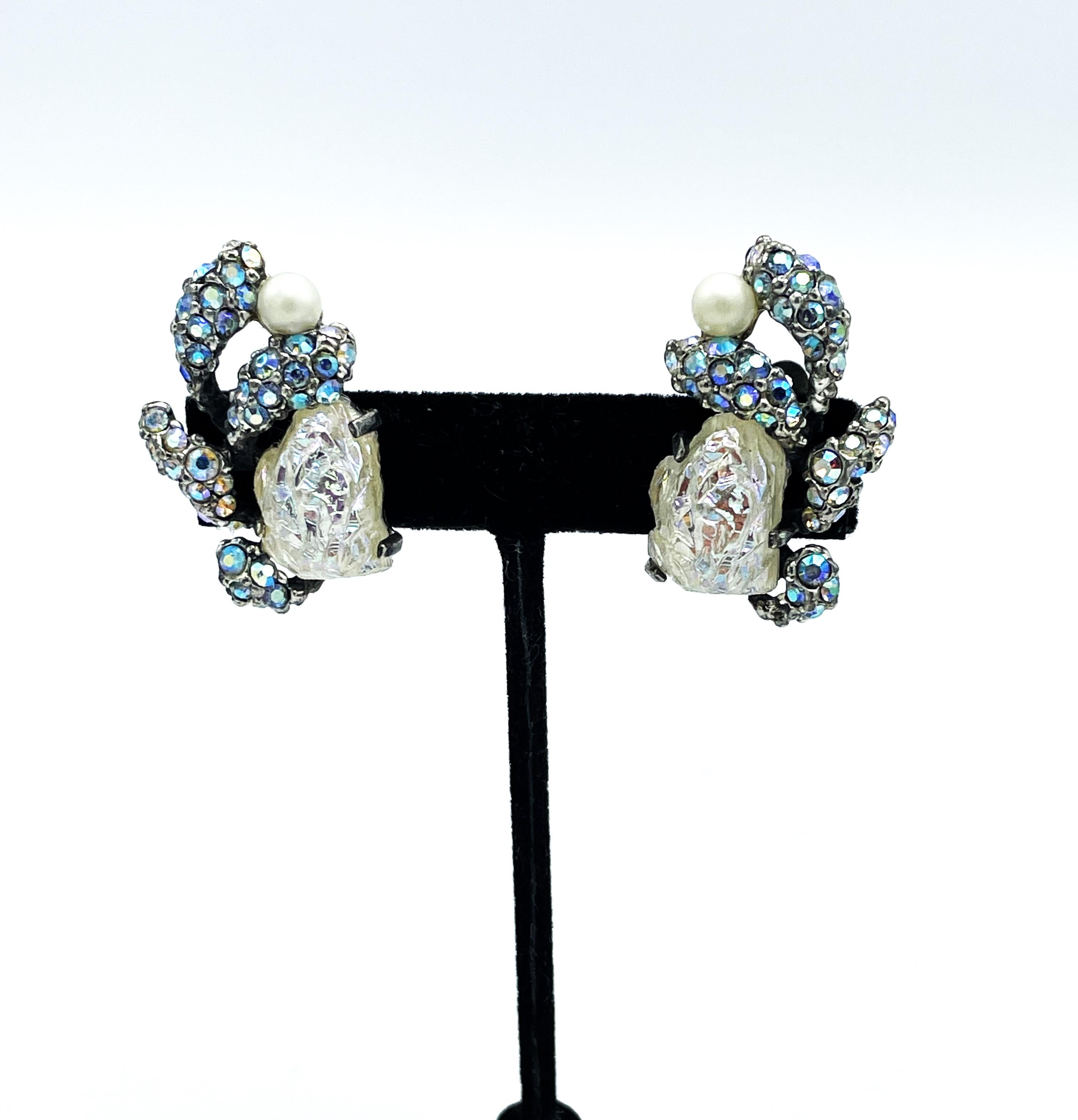 Taille mixte Jeu de bracelets et boucles d'oreilles à clip en strass Elsa Schiaparelli Italie  1950s en vente