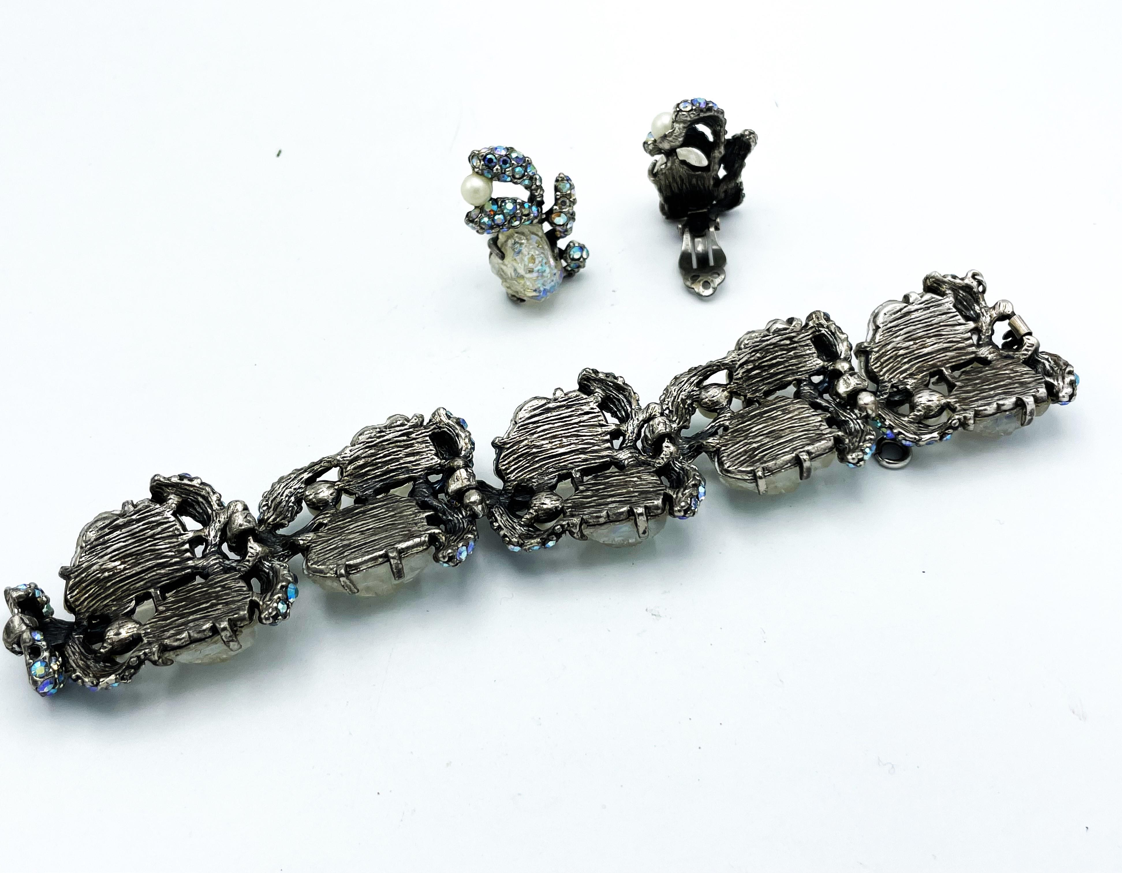 Art Deco Bracelet set with clip-on earring rhinstone by Elsa Schiaparelli Italy  1950s For Sale