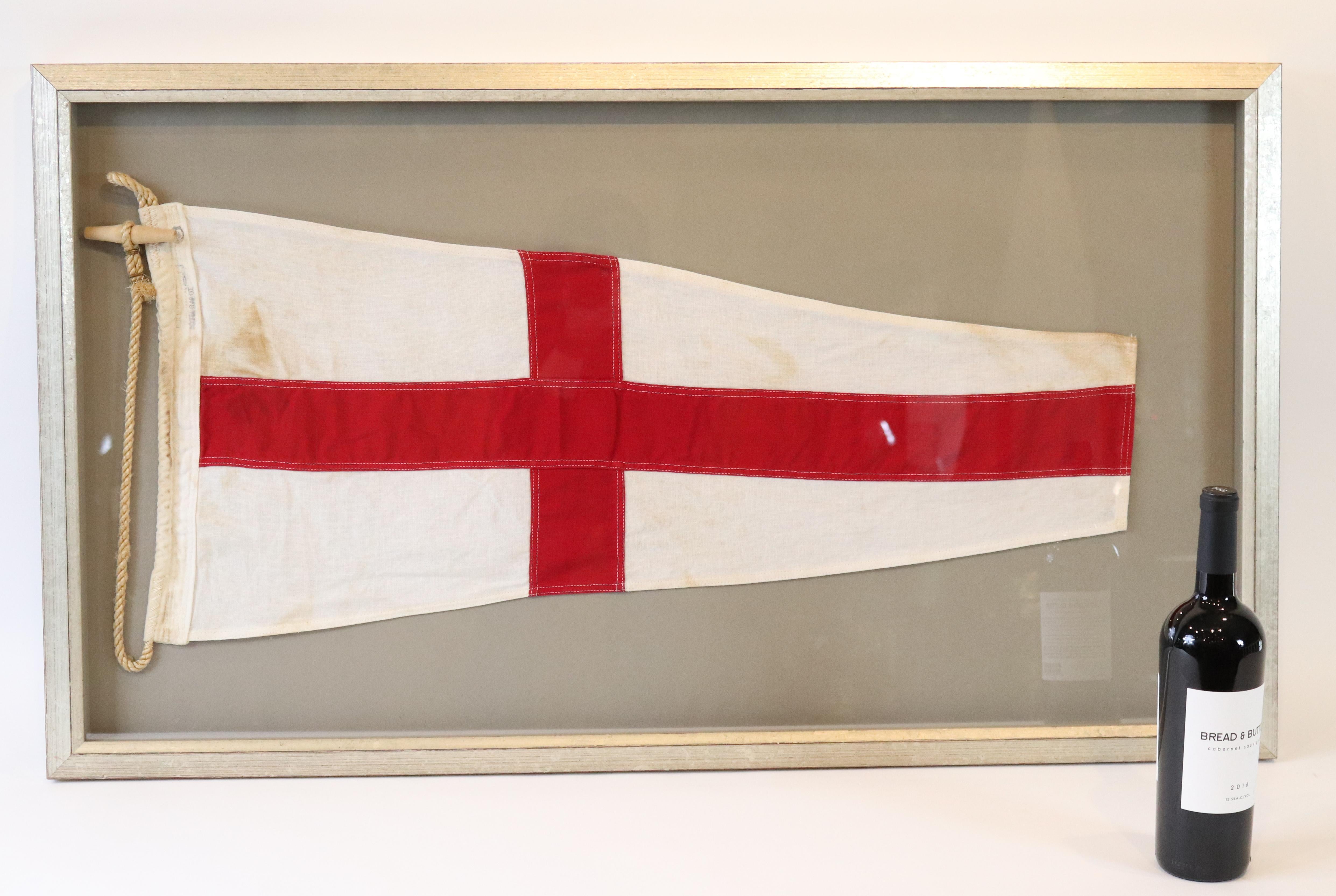 Cotton International maritime signal flag representing the number 8. Displayed in shadowbox frame. Measures: 24