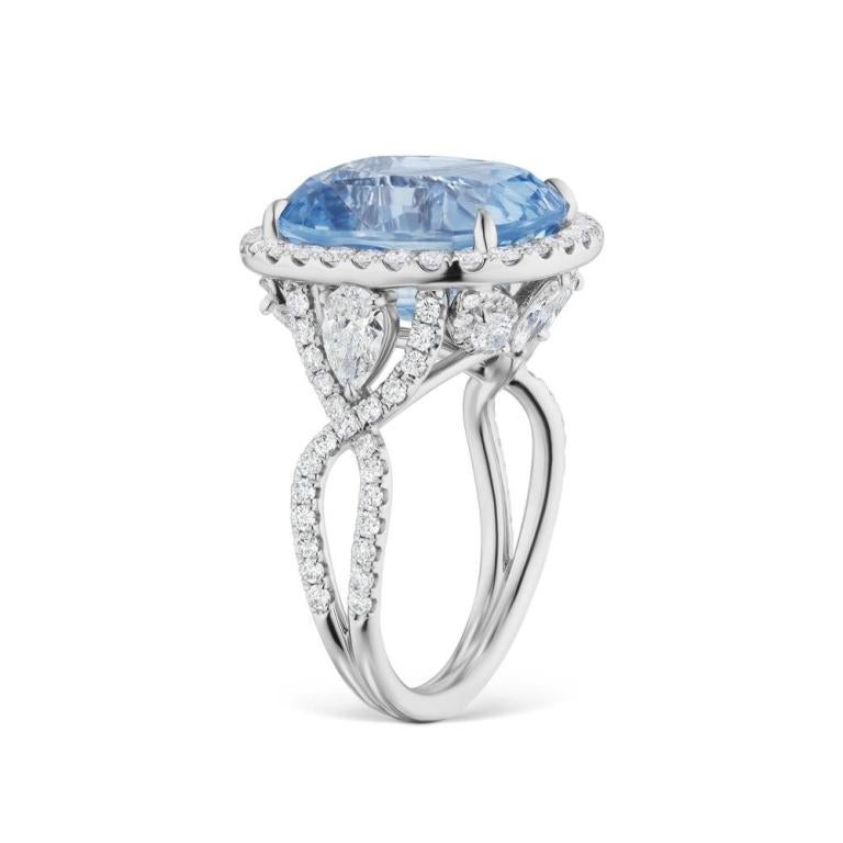 ICY BLUE UNHEATED BURMESE SAPPHIRE AND DIAMOND An unusual icy sapphire conjures frosty dreams in this stunning diamond ring. Sapphire is Burmese & UN-Heated with GRS Certificate. Item: # 03402 Metal: 18k W Lab: Grs Color Weight: 14.57 ct. Diamond