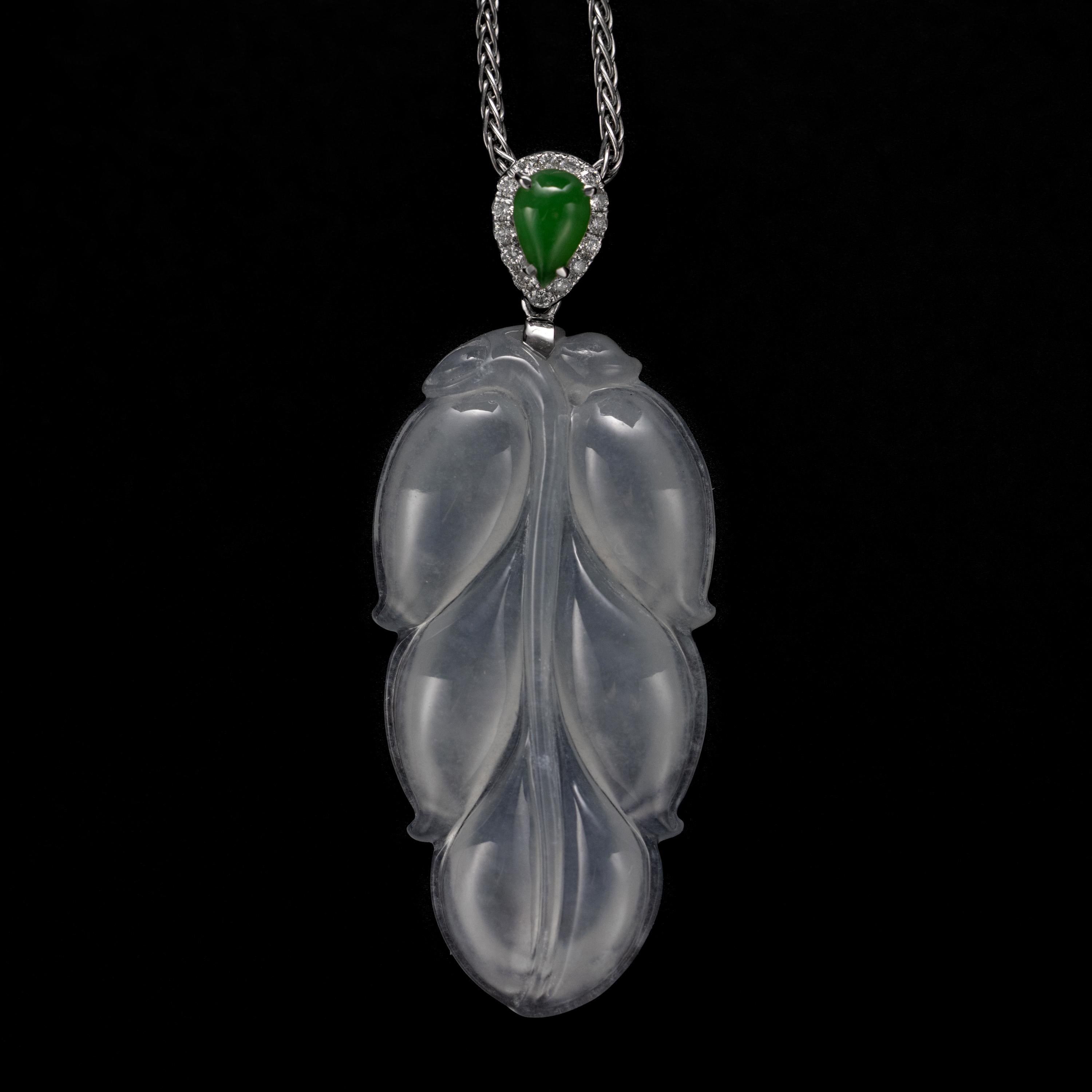 Icy Jade Leaf Hand Carved Certified Untreated 1