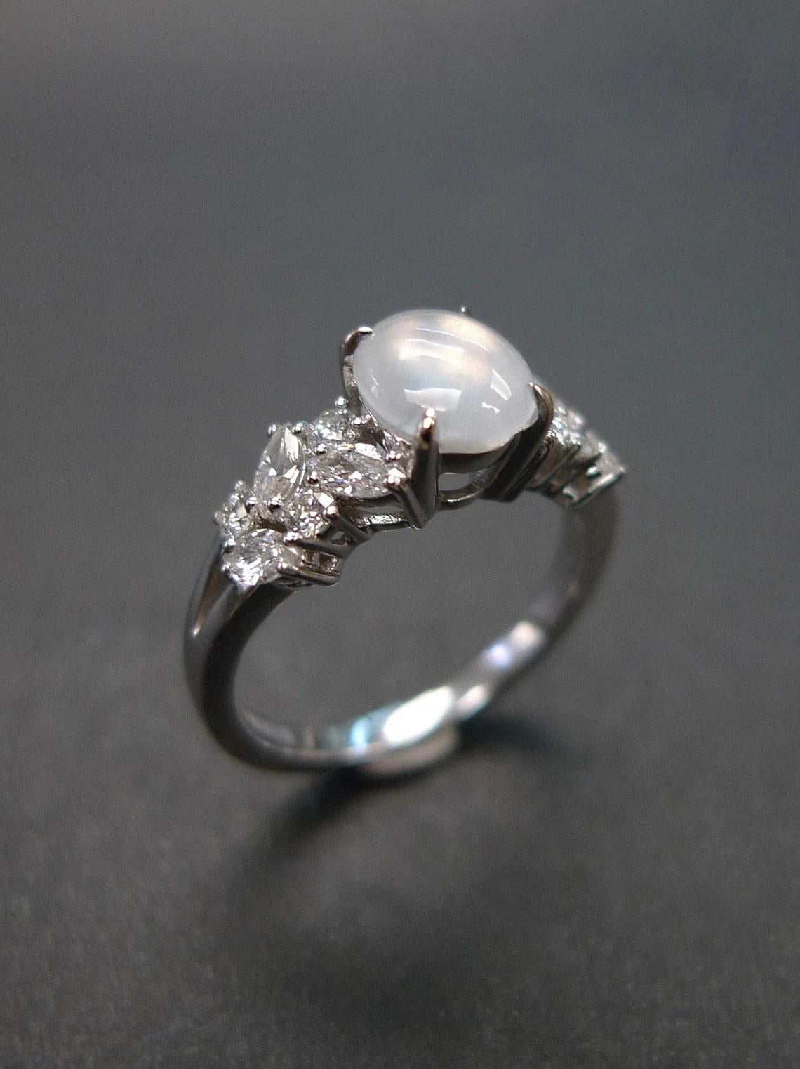 For Sale:  Icy Jade Unique Engagement Ring with diamond accents 3