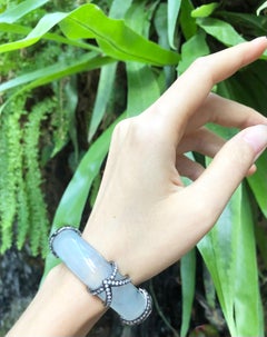 Icy Jade with Diamond 1.67 Carats Bangle Set in 18 Karat White Gold Settings