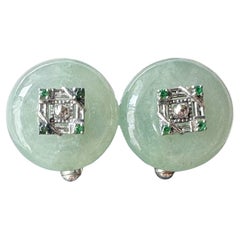 Gemelli in giadeite Icy, argento, zircone verde, accessorio moderno per dirigenti