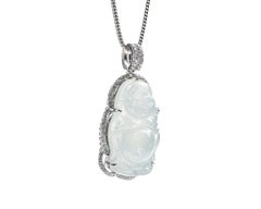 Icy Jadeite Jade Buddha Jadeite Jade and Diamond Pendant, Certified Untreated