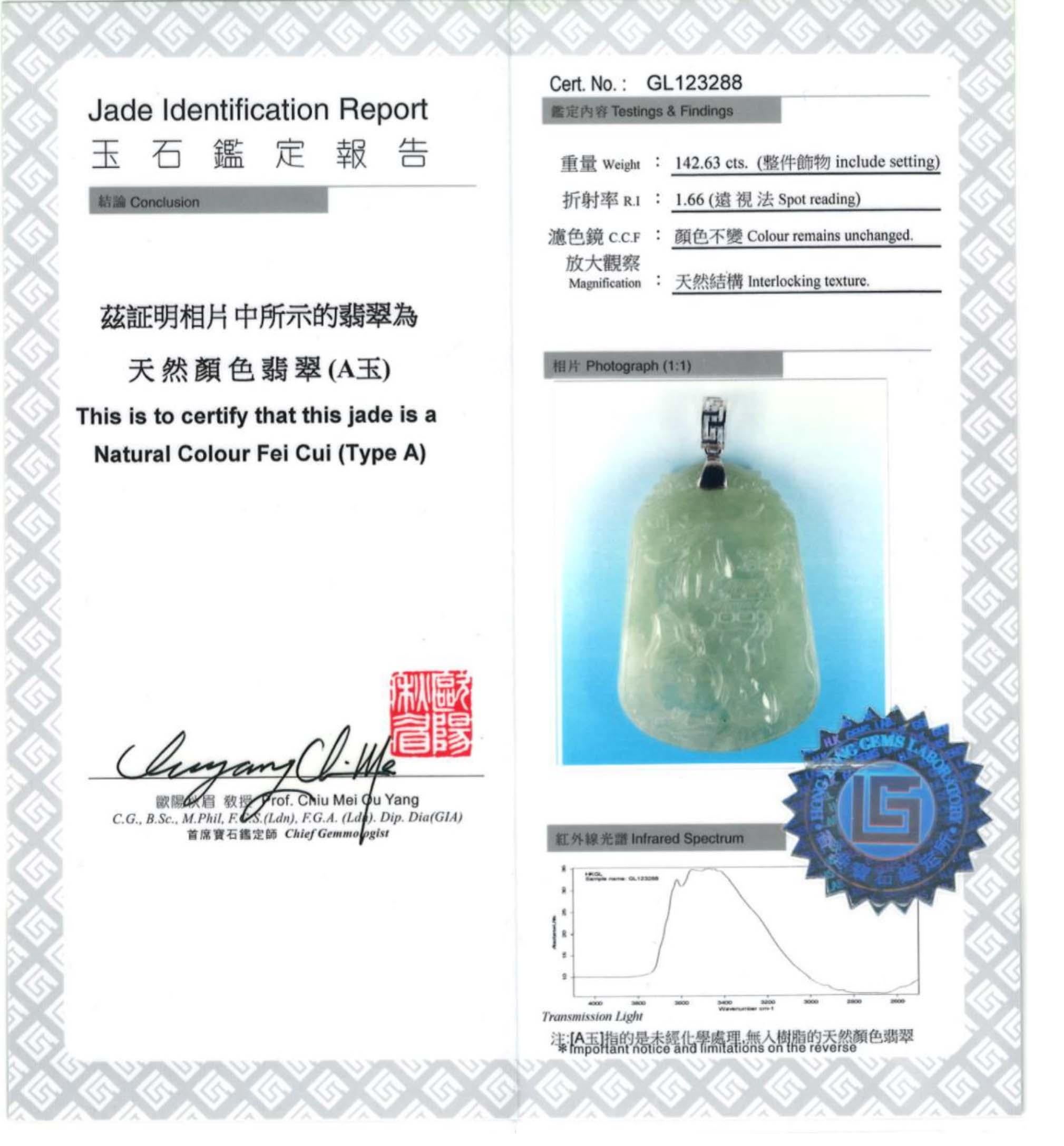 Icy Jadeite Jade Landscape Pendant, Certified Untreated In New Condition For Sale In San Francisco, CA
