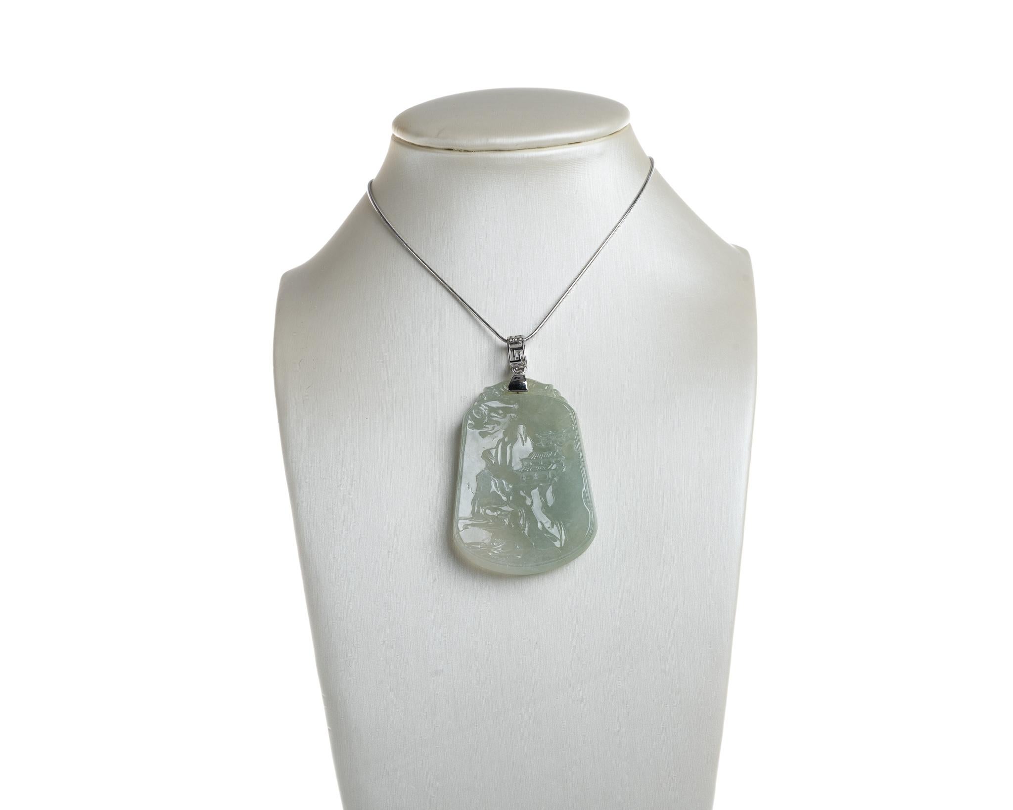 Contemporary Icy Jadeite Jade Landscape Pendant, Certified Untreated For Sale