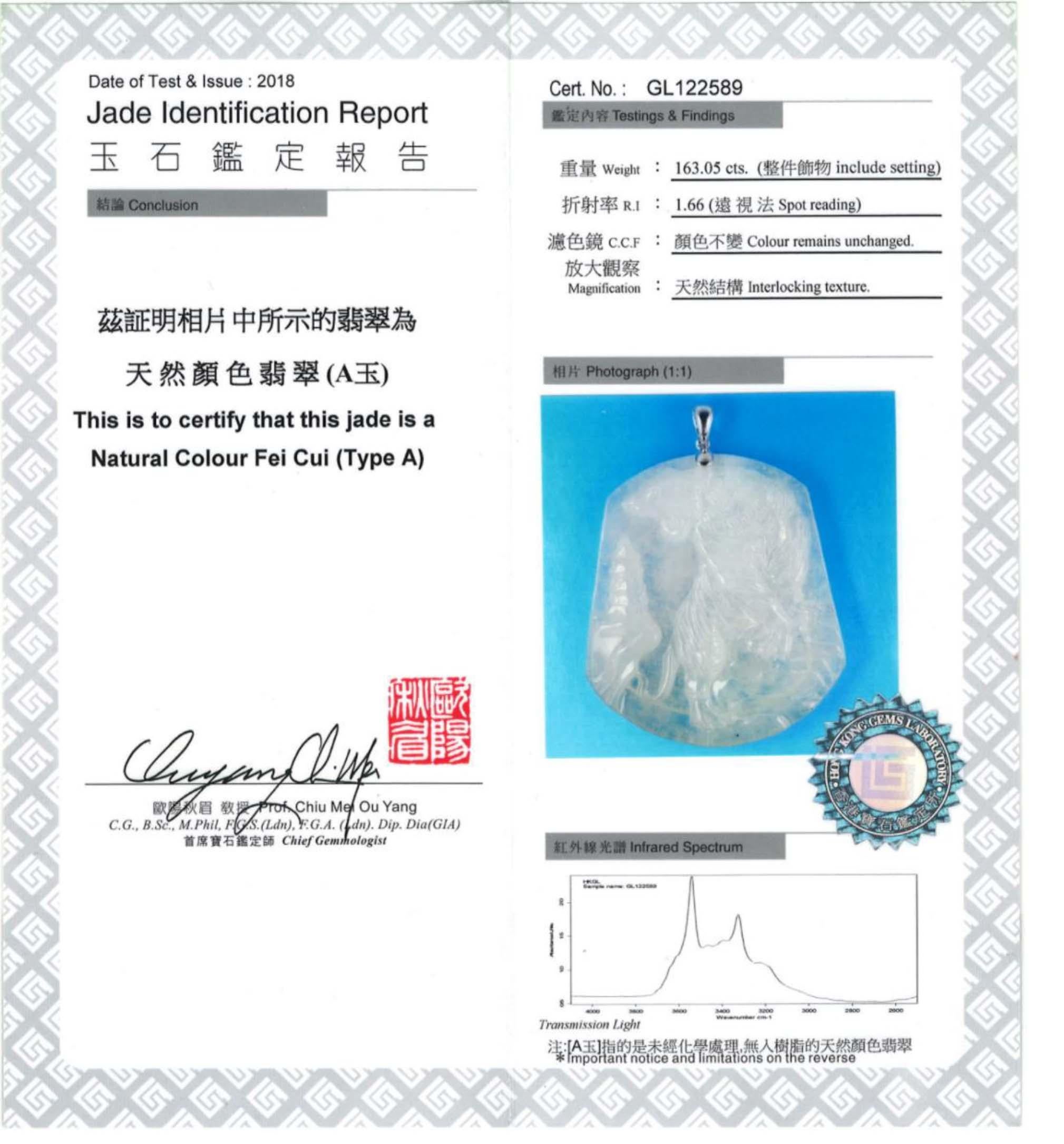 Icy Jadeite Jade Tiger Pendant, Certified Untreated In New Condition For Sale In San Francisco, CA