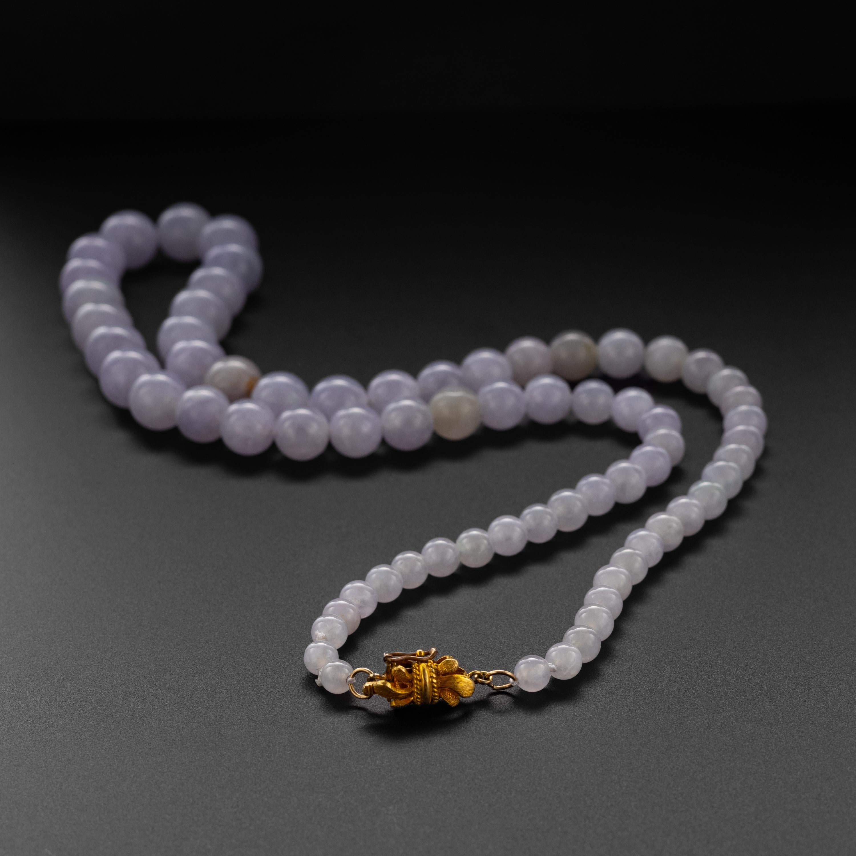 Bead Lavender Jade Necklace Midcentury Certified Untreated Highly Translucent