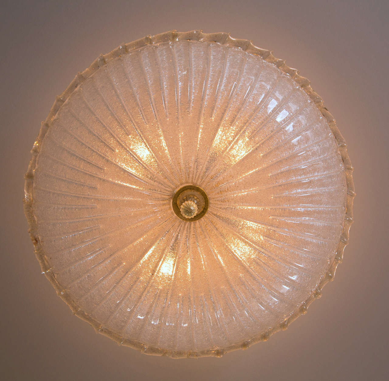 Modern Icy Murano Blown Ceiling Fixture With Gold Blown Drop