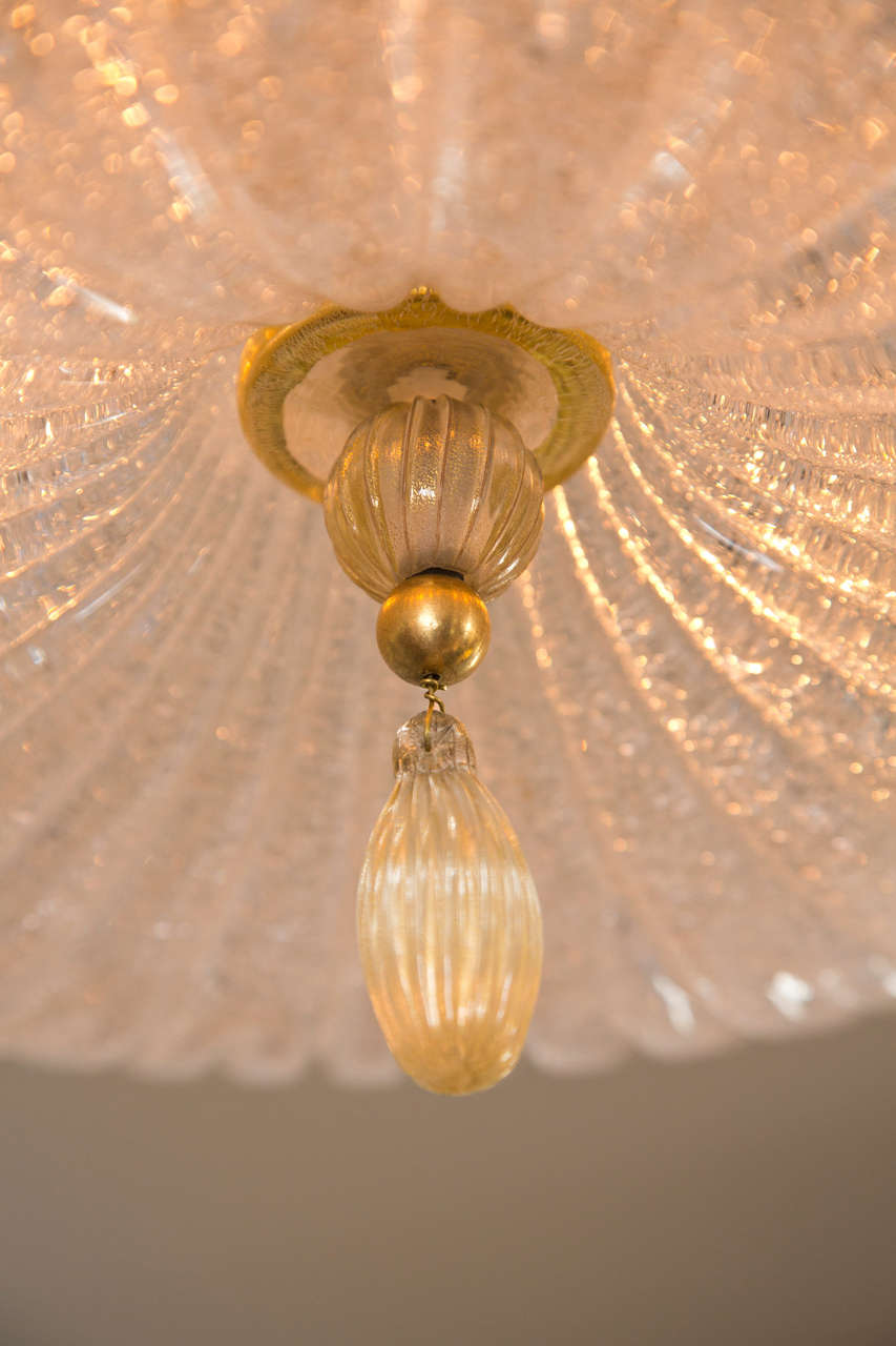 Icy Murano Blown Ceiling Fixture With Gold Blown Drop In Excellent Condition In Westport, CT