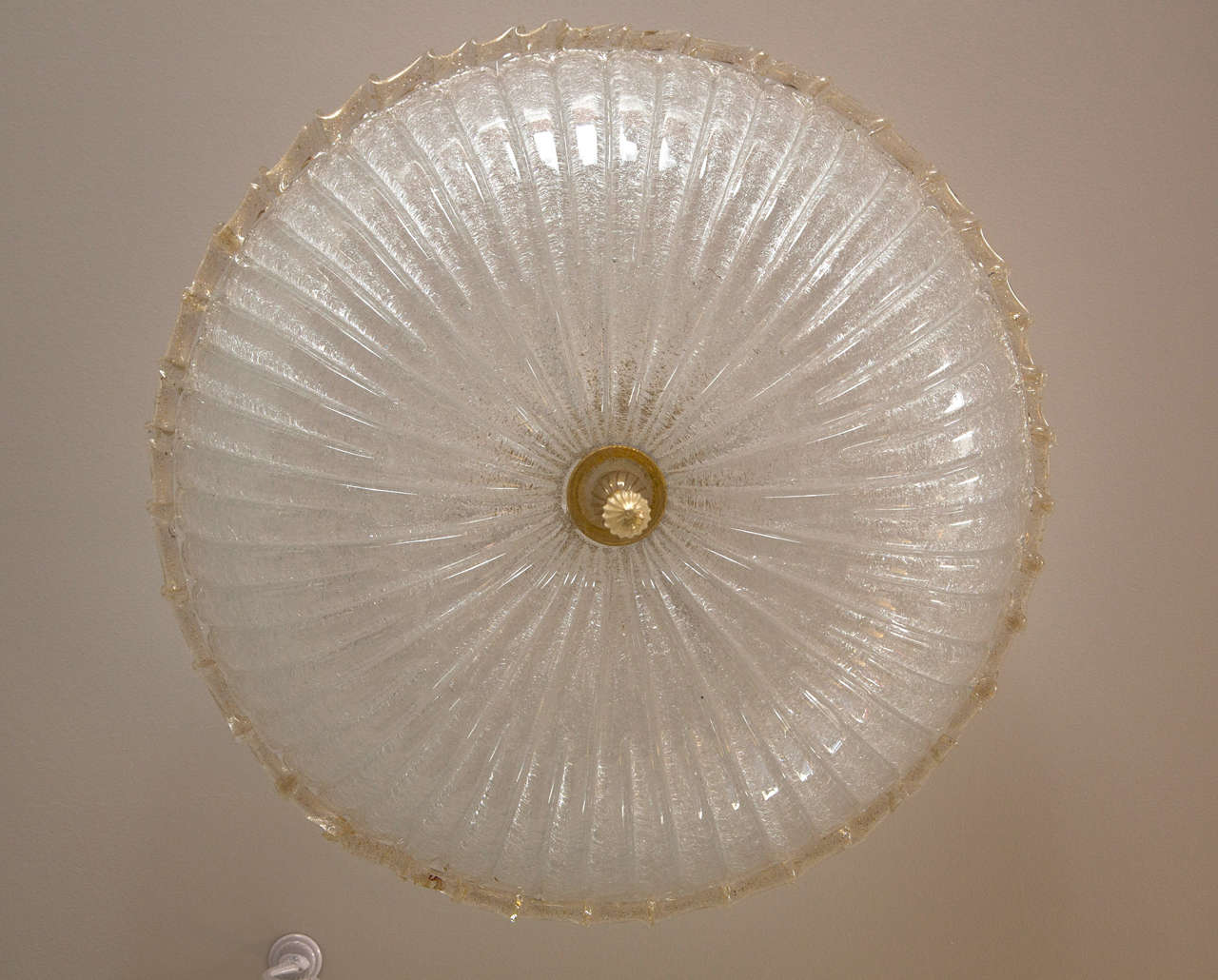 Contemporary Icy Murano Blown Ceiling Fixture With Gold Blown Drop