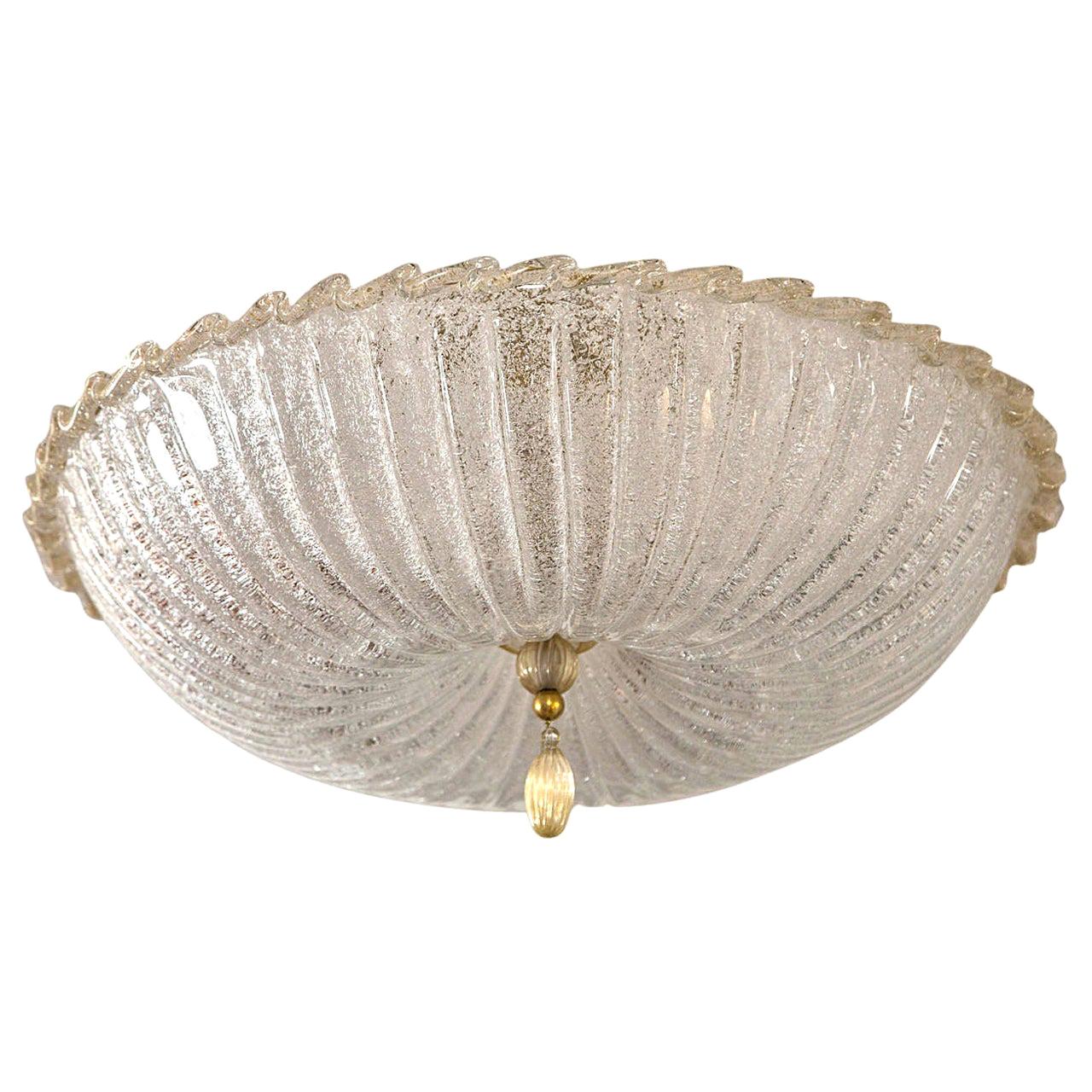 Icy Murano Blown Ceiling Fixture With Gold Blown Drop